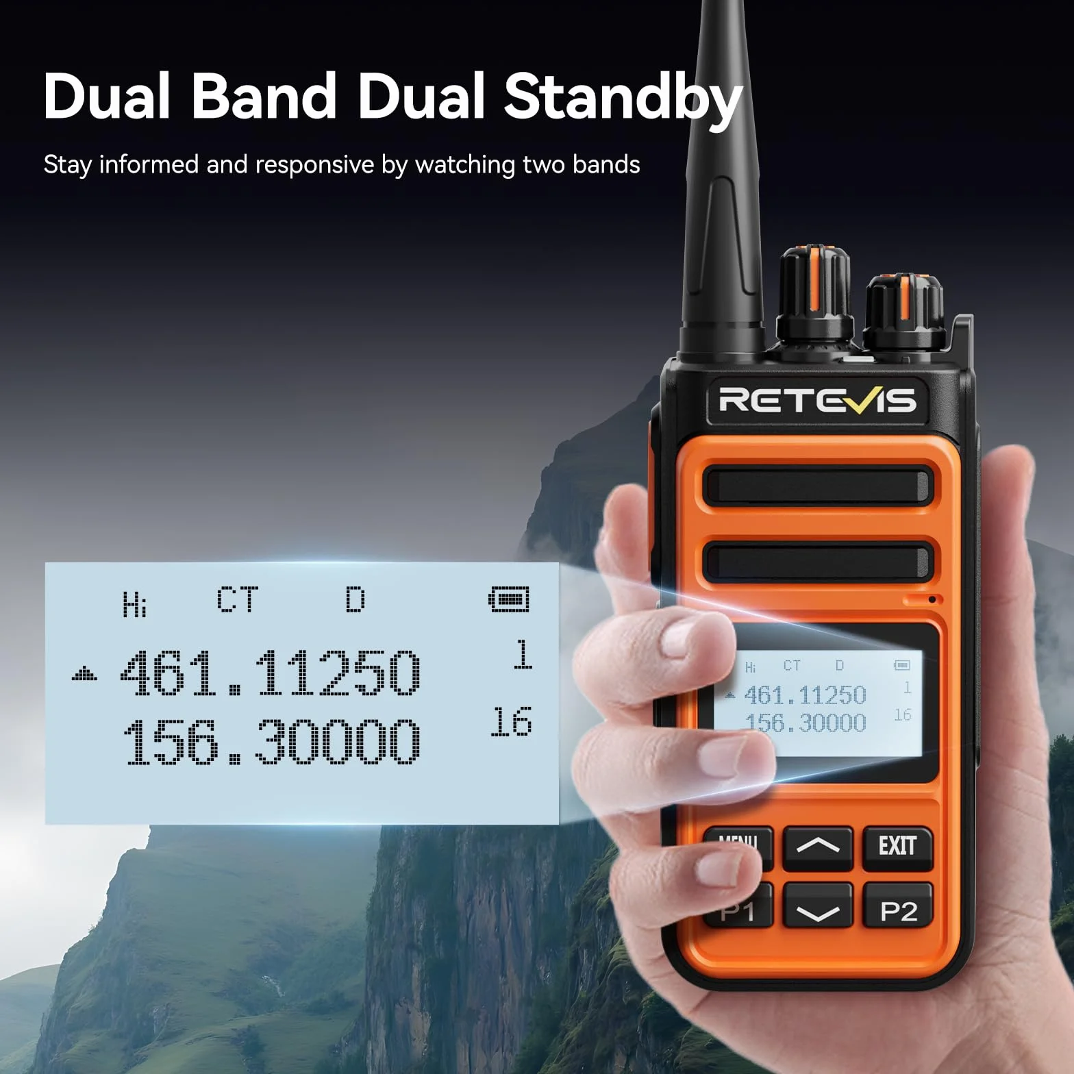 Retevis C66B Walkie Talkie, Profesjonalne Radiotelefony Amatorskie Dla Dorosłych, 100 Minut Szybkiego Ładowania, Konfigurowalne Przyciski Boczne, 1500 Mah, do Wędrówek (Pomarańczowe, 1 Opakowanie)