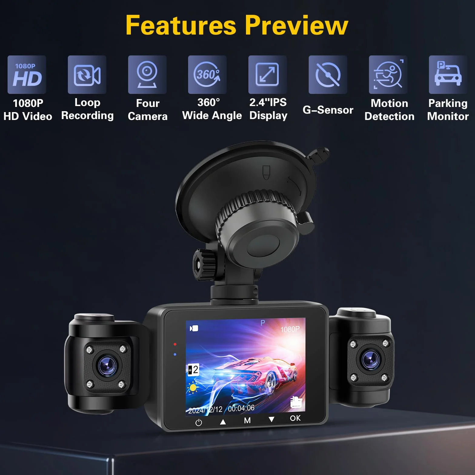 Hikity Kamera samochodowa dla radia Android, wodoodporna, mini kamera samochodowa, rejestrator, noktowizja, nagrywanie pętlowe z G-sensorem, szeroki kąt 170°, z kartą SD 64GB