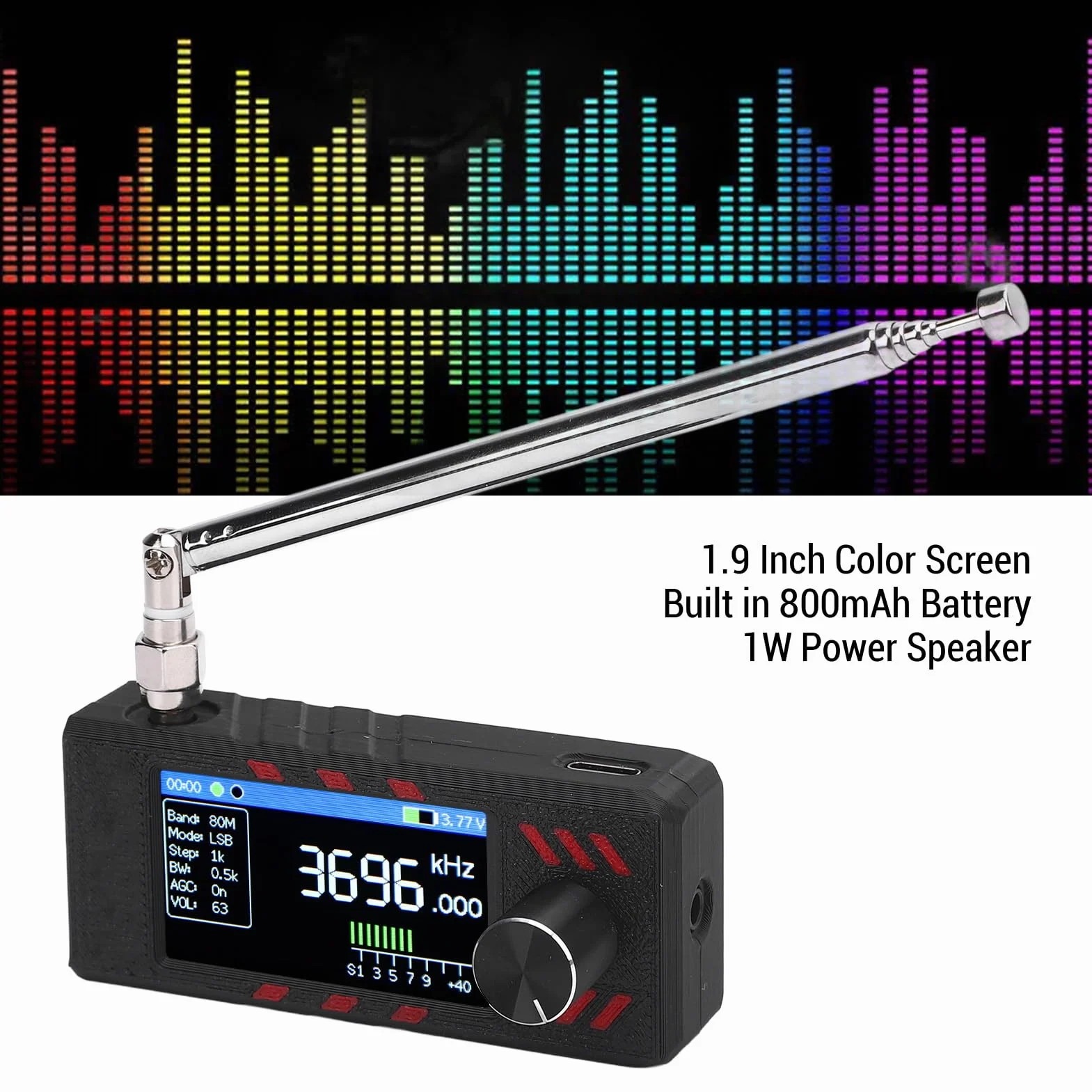 Luocute Mini Odbiornik Radiowy, Przenośne Radio Krótkofalowe z 1,9 -calowym Ekranem Kolorowym Pełny Odbiornik Pasma dla FM AM LSB USB z Naładowaniem Typu C Akumulator 800 MAh