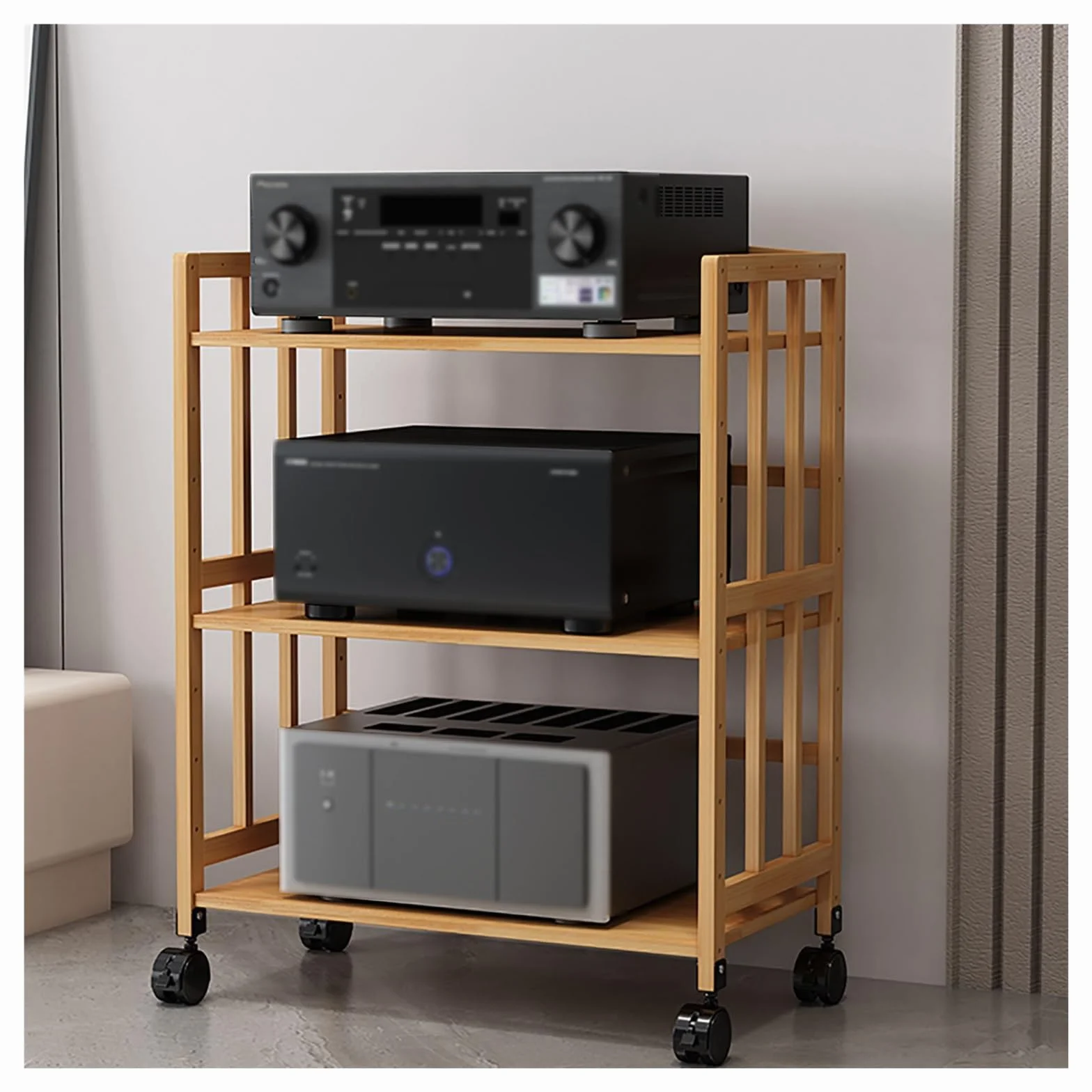 4-poziomowa mobilna wieża do przechowywania audio/wideo gramofon DVD CD stojak na sprzęt stereo do salonu biura i rozrywki narożnik