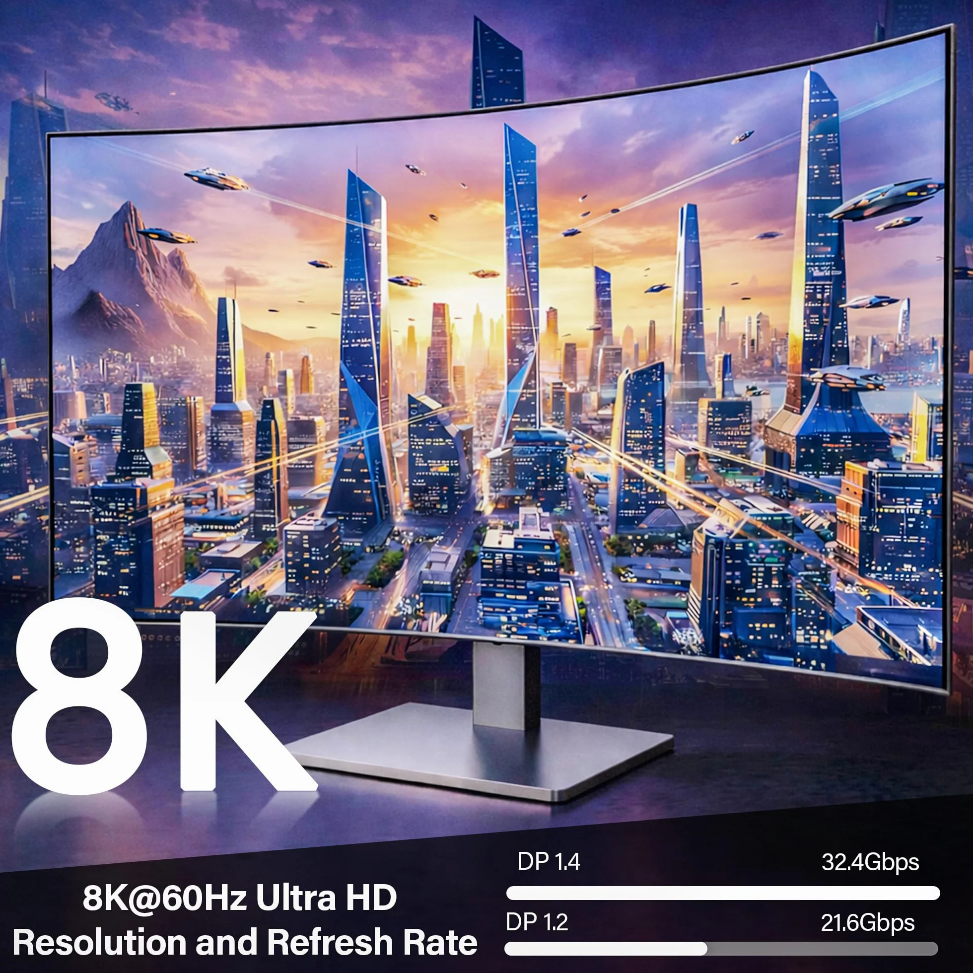 Kabel 8K USB C na DisplayPort 1.4, 1 m, 32,4 Gb/s, 8K 60 Hz/4K 144 Hz, jednokierunkowy typ C Thunderbolt 4/3 na DP 1.4, kabel HDR/HBR3 kompatybilny z iPad Pro, iMac, Mac mini, MacBook、Galaxy