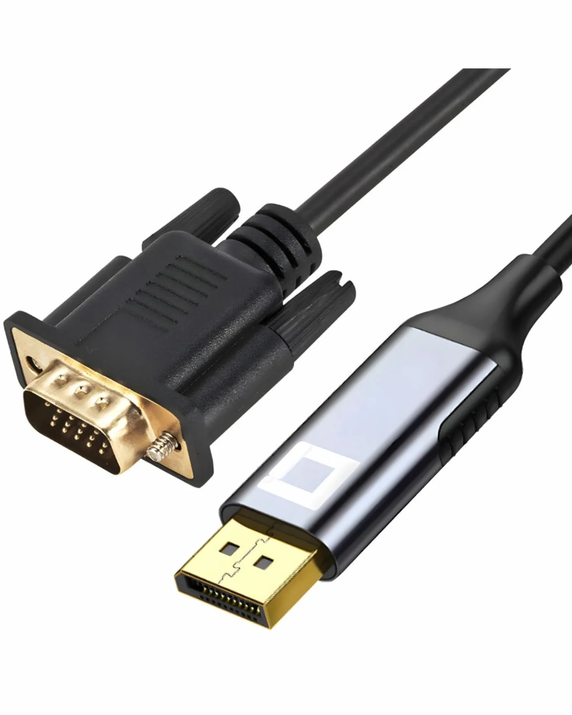 CO2 Kabel DisplayPort do VGA D-SUB 2K/60Hz, Full HD 1080p, Plug & Play, Pozłacany, Adapter jednokierunkowy, Konwerter, Kompatybilny z Laptopami, Monitorami, Projektorami, Aluminium Space Gray (1m)