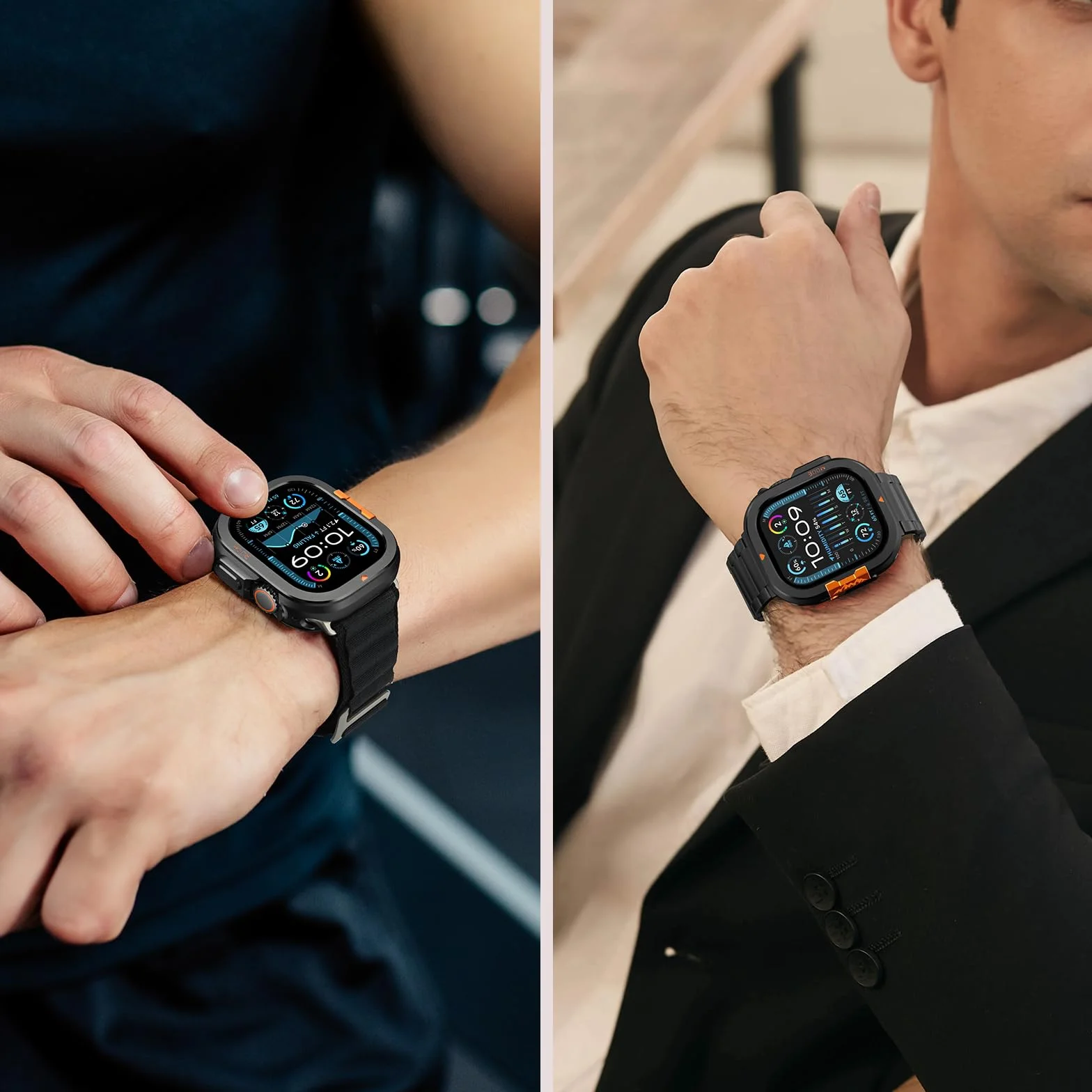 Amizee Metalowa obudowa kompatybilna z Apple Watch Ultra 3/2/1 49 mm z tylną pokrywą, wytrzymała ochrona przed zarysowaniami, ochrona przed zarysowaniami, osłona ekranu iWatch 49 mm, czarna