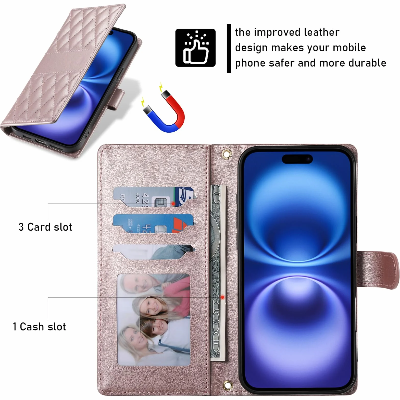 BAILI Etui do OnePlus 13R 5G z uchwytem na kartę kredytową, pokrowiec ochronny ze skóry PU dla kobiet mężczyzn do OnePlus 13R 5G-różowy