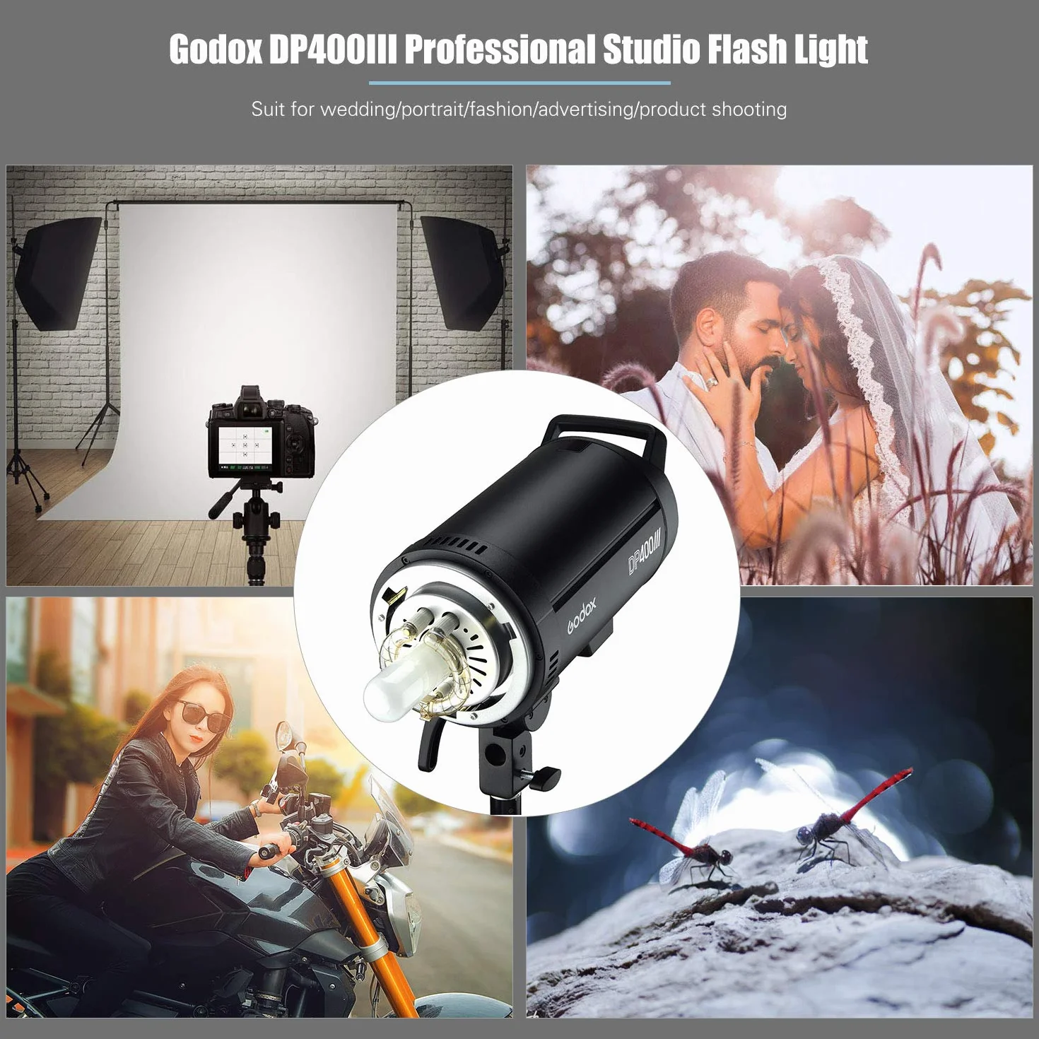GODOX DP400III Studio lampa błyskowa, 400 W, 2,4 G, bezprzewodowy system X, lampa błyskowa z uchwytem Bowens Mouns, 5600 K, temperatura barwowa, fotografia, miganie