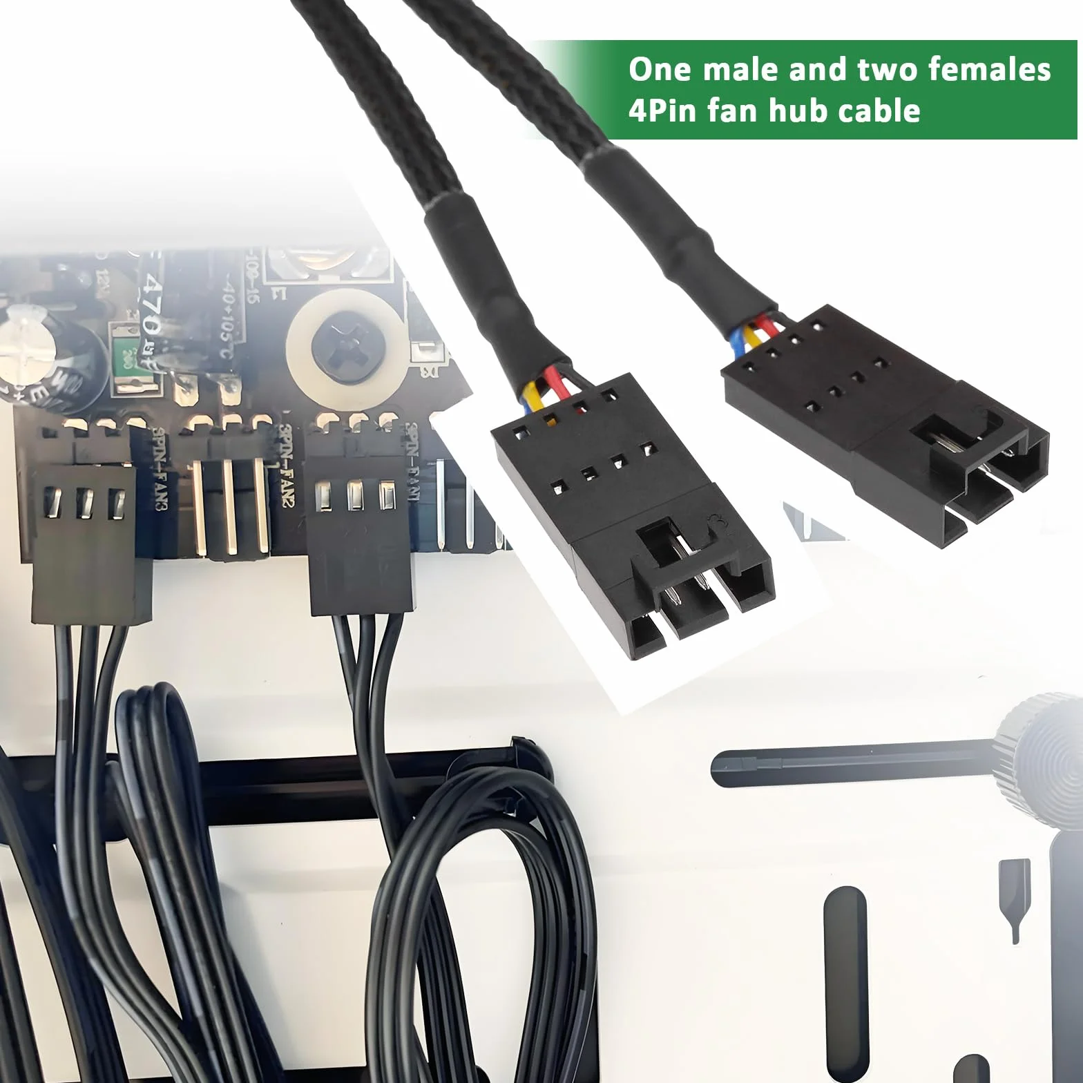 EMSea Kabel adaptera rozdzielacza wentylatora 4P żeński na podwójny 4P męski kabel koncentratora wentylatora kompatybilny z Corsair Lighting Node Pro Commander Pro Core do standardowego ARGB 3-pinowy