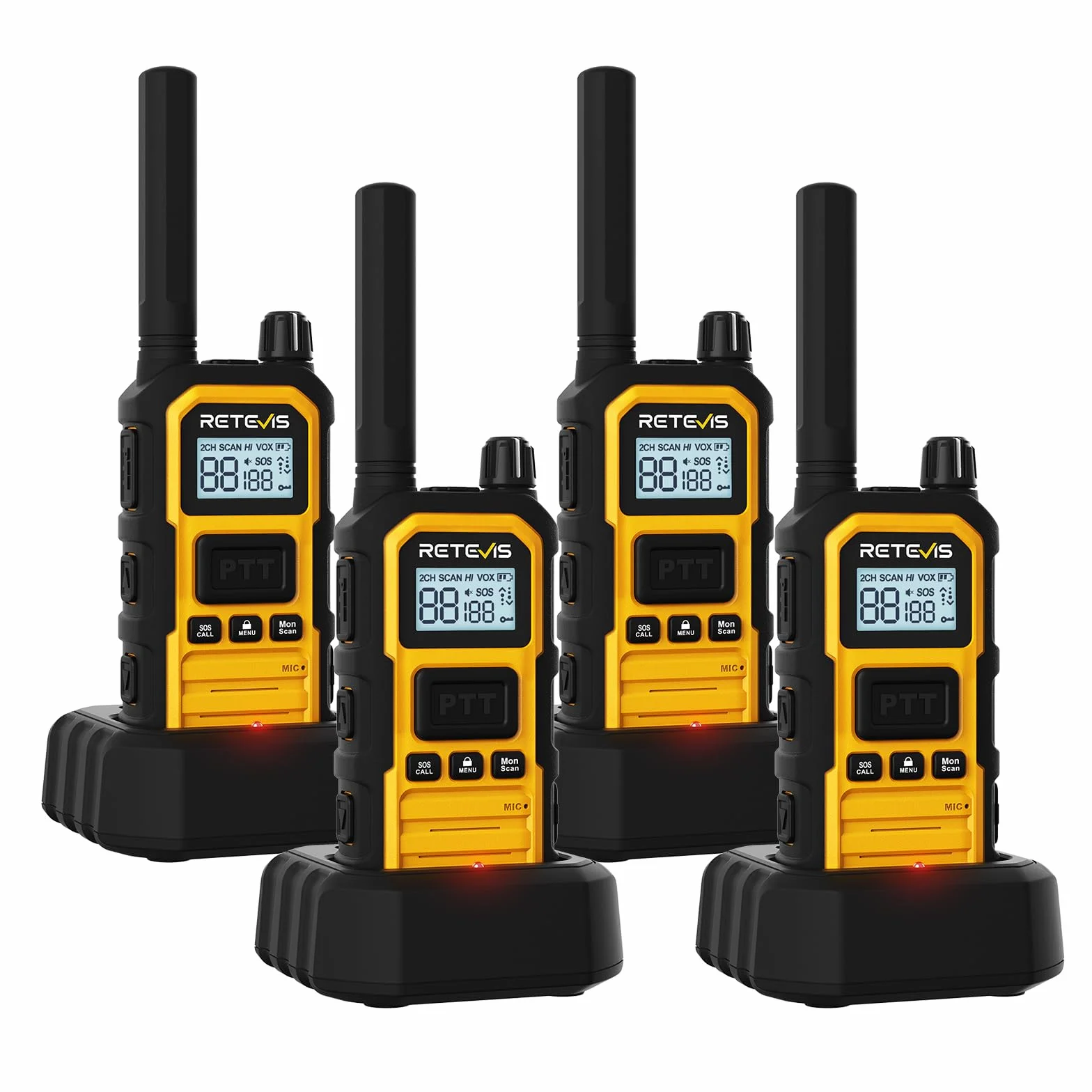 Retevis RB648 Plus Walkie Talkie Dalekiego Zasięgu, Wodoodporne Portofony IP67, 2000 mAh, Typ C, Ręczny Walkie Talkie do Trudnych Warunków (4 Szt. Żółty)