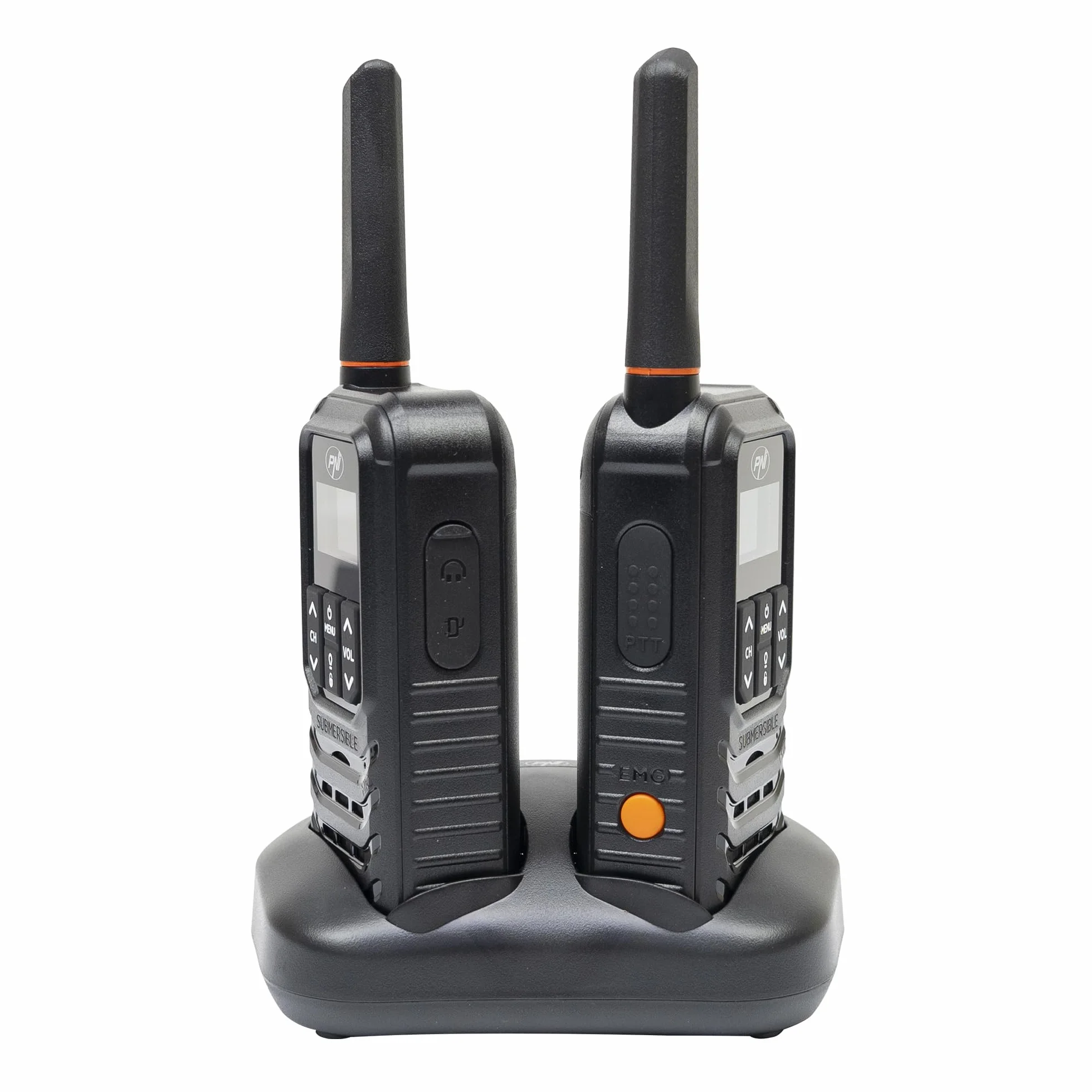 Przenośna stacja radiowa PNI PMR R80 PRO, zestaw 2 sztuk, 0,5W, 16 kanałów, Wodoodporna IP67, z latarką LED, przyciskiem SOS, VOX, USB-C