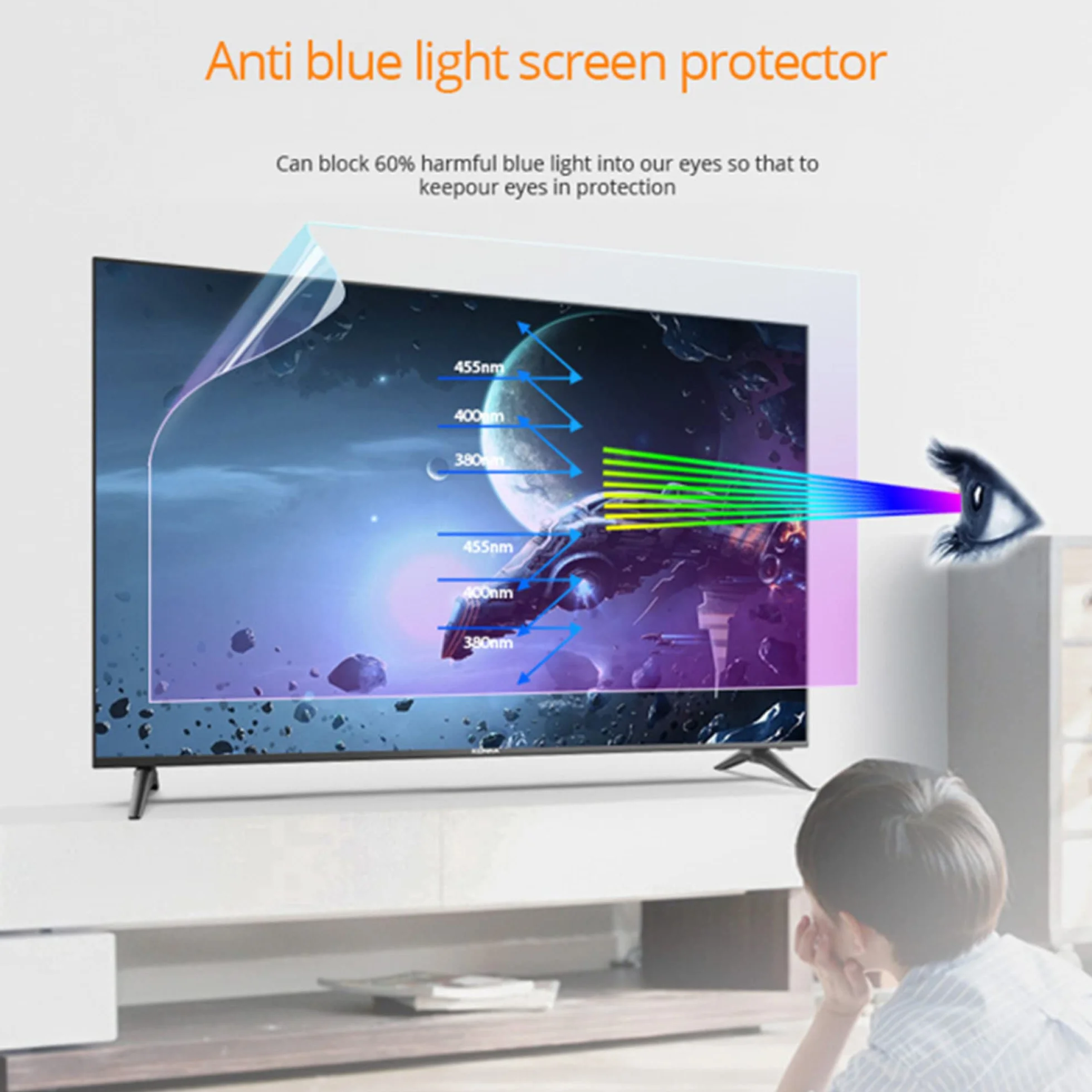 Od światła AntiBlue do 48-65 cali, matowa folia przeciwodblaskowa użytku wewnątrz i na zewnątrz, telewizorów LCD, LED, 4K OLED QLED HDTV,Folia ochronna na ekran telewizora(50in 1095x616mm)