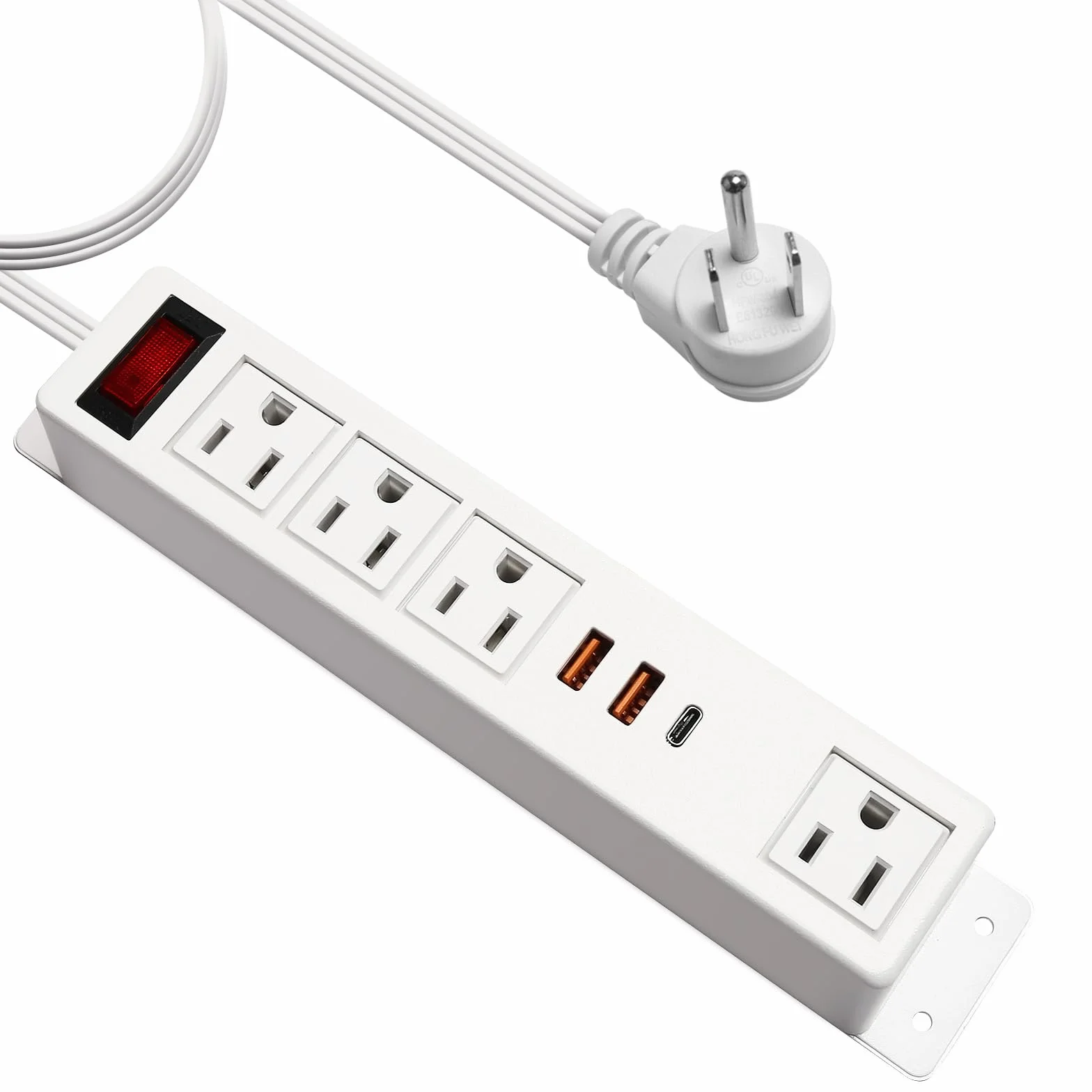 20 W USB C Multi Outlet Wall Mount Computer Extension Cord 4 Outlets, 3 porty USB (2 QC USB-A i 1 PD USB-C) płaskie porty domowe,
