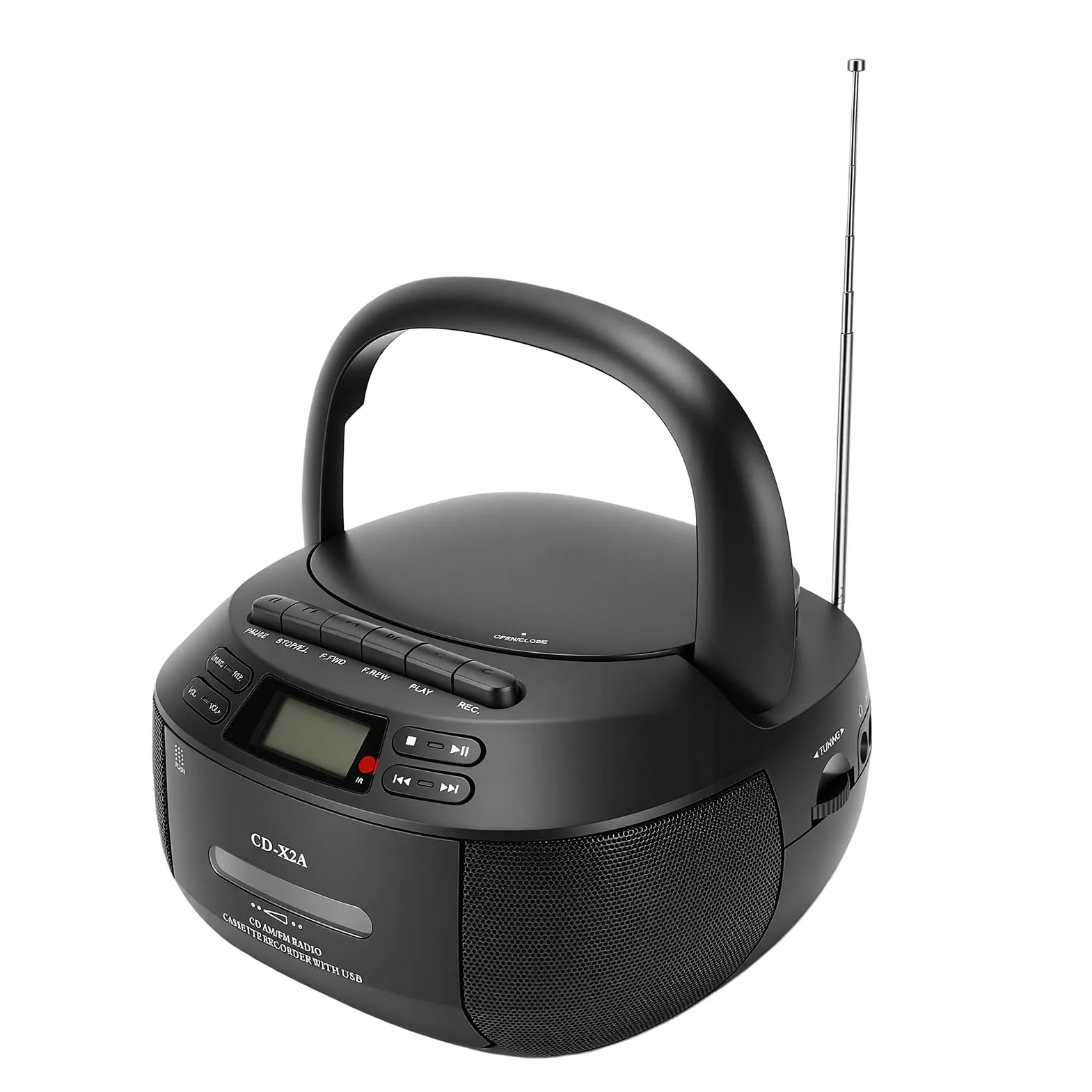 Luocute Odtwarzacz CD Odtwarzacz Kasetowy z Bluetooth, Radiem AM/FM, Nagrywaniem na taśmę, Odtwarzaniem Przez USB, AUX, Pilotem, Wyświetlaczem LCD, Zasilaniem AC/DC, Gniazdem (wtyczka UE)