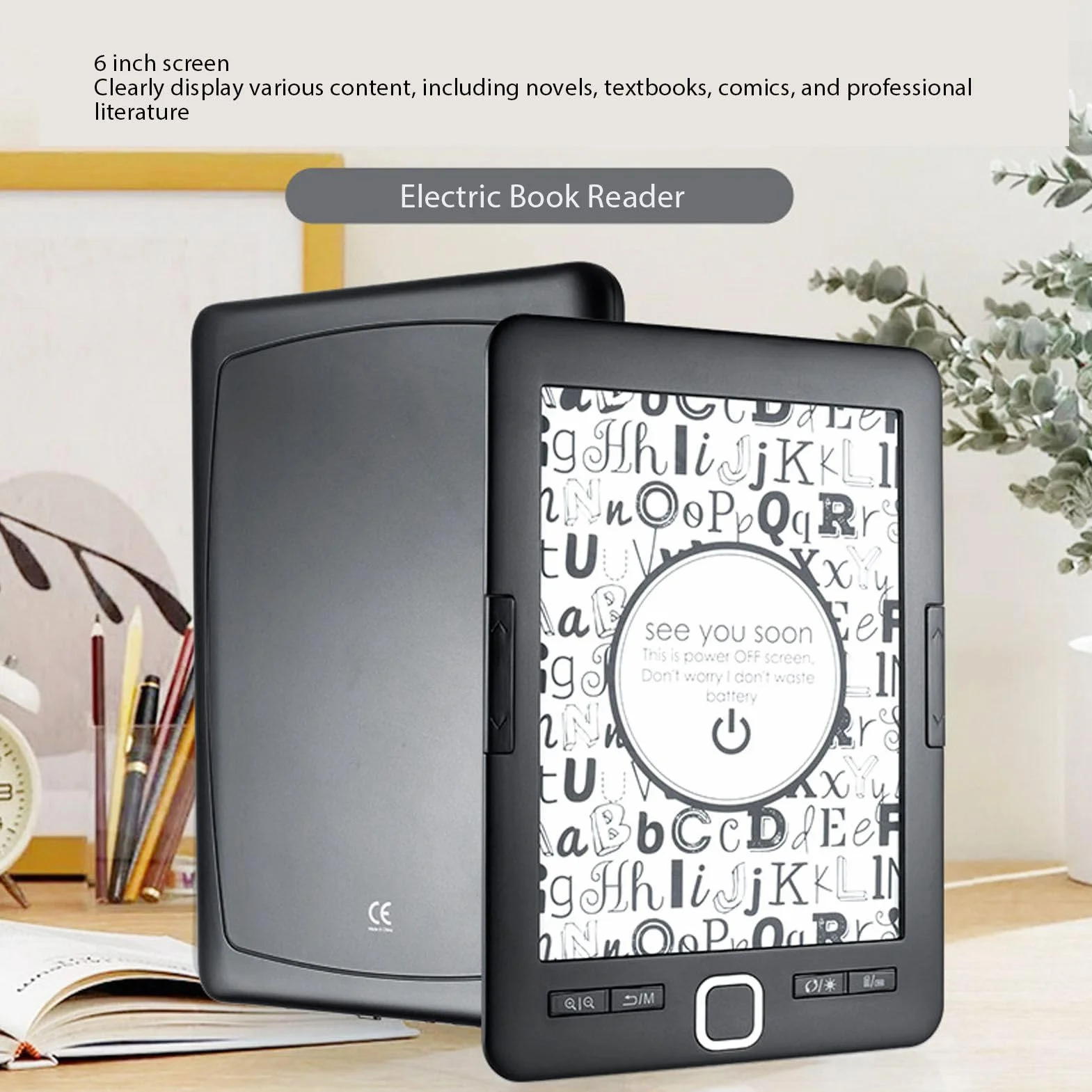 Czytnik E-booków 6, Przyjazny dla Oka Czytnik E-booków z Ekranem Dotykowym HD Technologia E-Ink, Wbudowana pamięć ROM 8 GB, Dodawanie Adnotacji Tekstowych