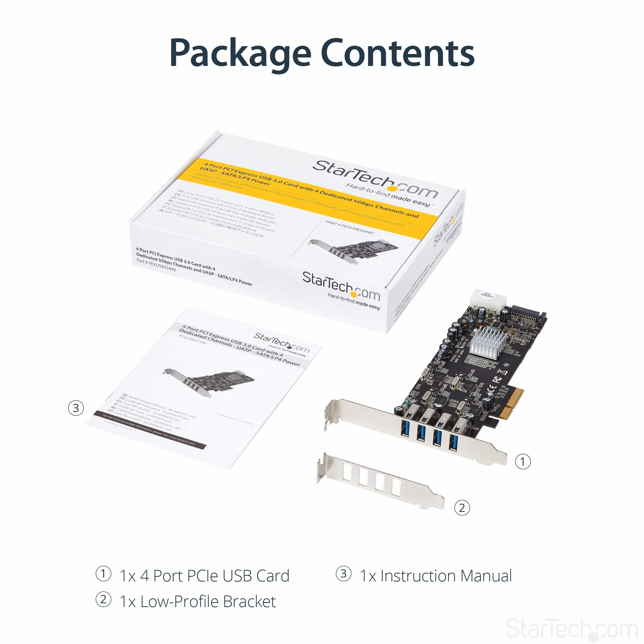 StarTech.com 4-portowa karta USB 3.0 PCIe z 4 dedykowanymi kanałami 5 Gb/s (USB 3.2 Gen 1) - UASP - SATA / LP4 Power - karta adaptera PCI Express (PEXUSB3S44V)