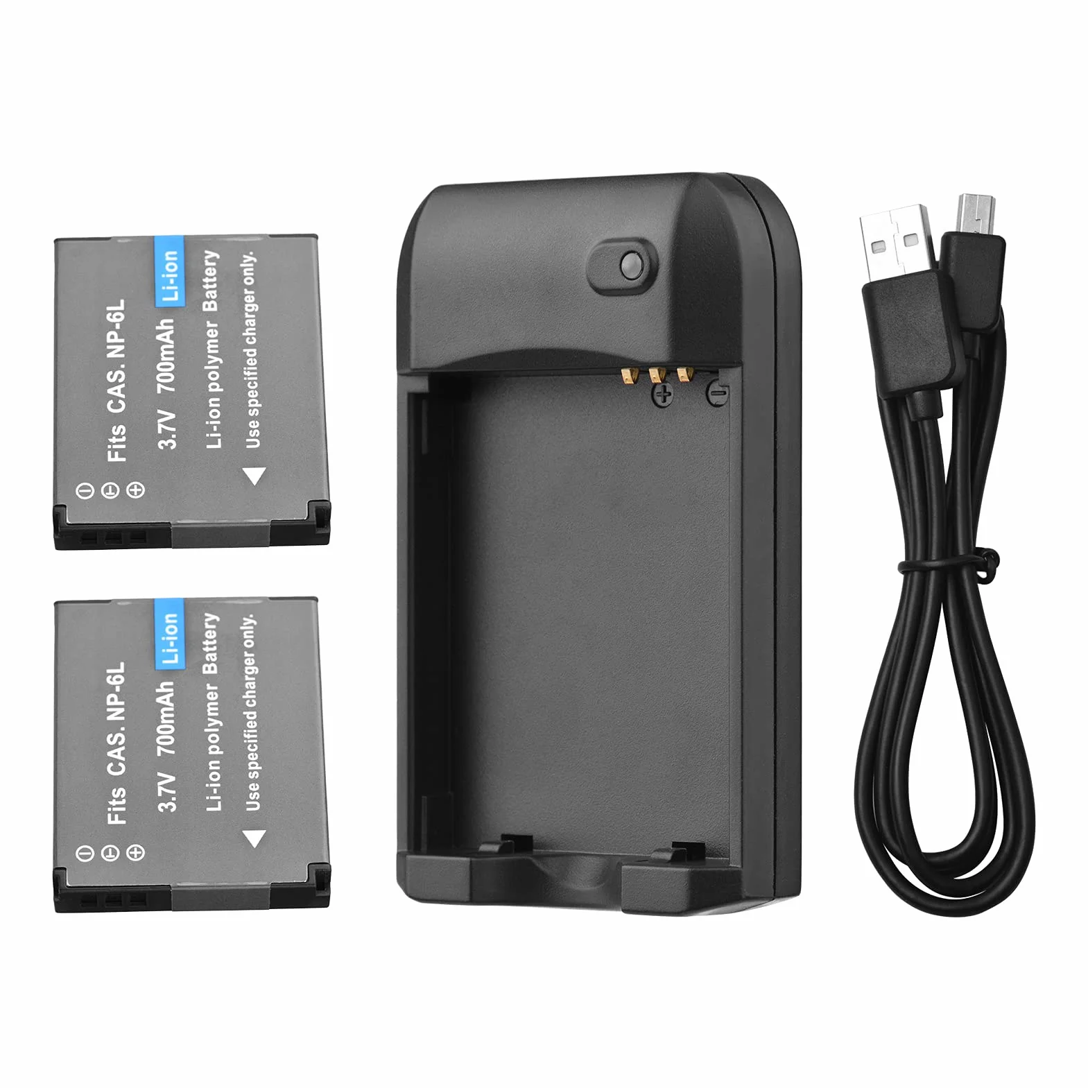 Andoer NP-6L Ładowarka do akumulatorów z lampką kontrolną LED + 2 sztuki akumulatorów NP-6L 3,7 V 700 mAh z kablem USB