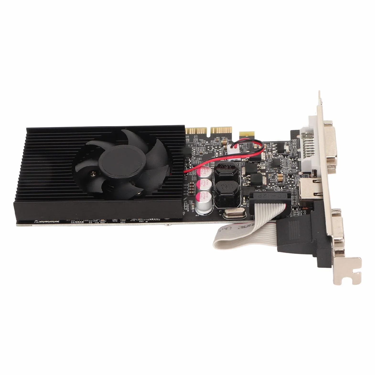 Karta Graficzna GT730 2 GB GDDR3 64-bitowa z Wentylatorem Chłodzącym, Obsługa Interfejsu Multimedialnego DVI I VGA HD, Karta Graficzna do Gier dla DirectX 11,10, Vista, 7, 8
