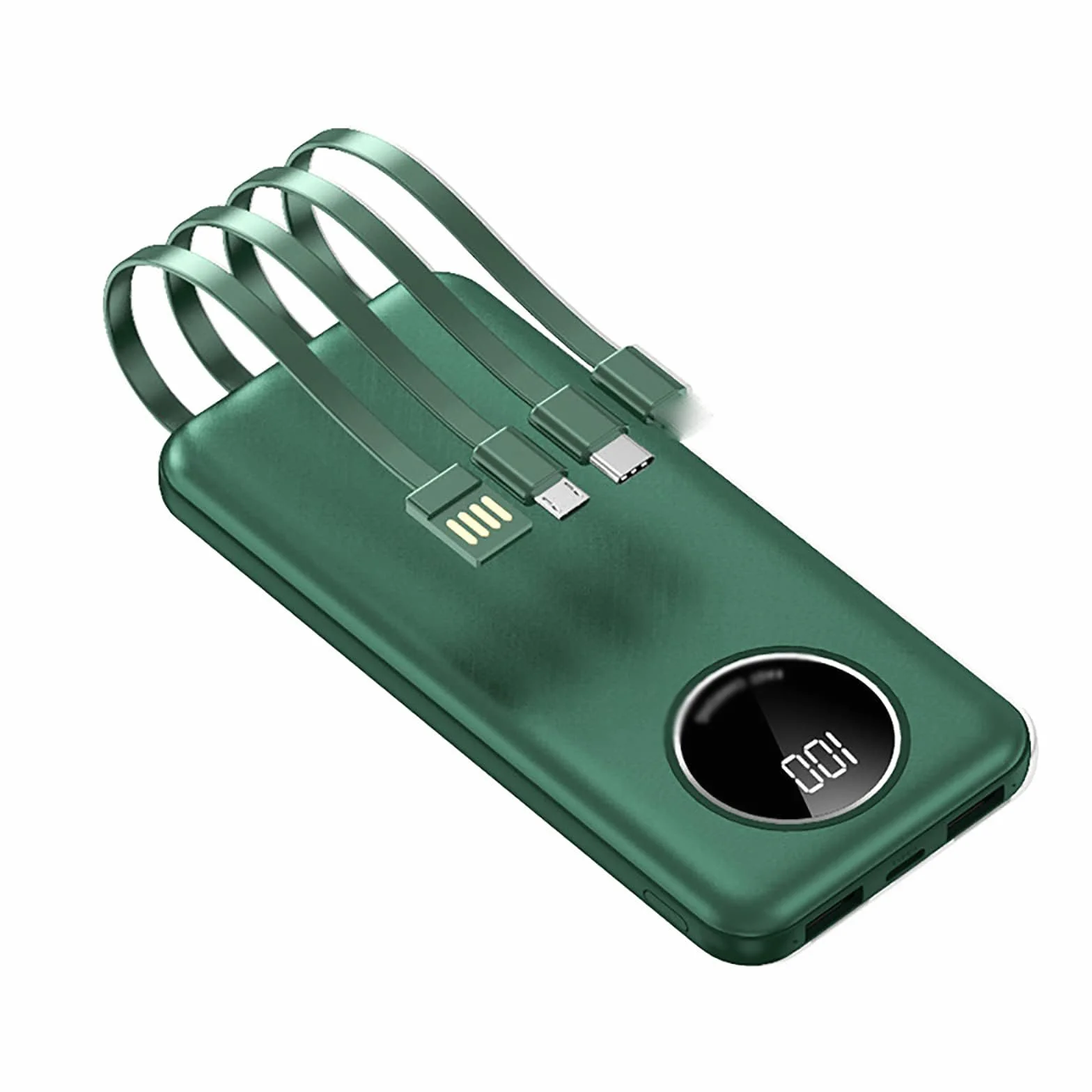Powerbank 30000mAh Wbudowany kabel Powerbank z 5 wyjściami Duża pojemność Zewnętrzny akumulator do smartfona 5V 2.1A Szybkie ładowanie,Green