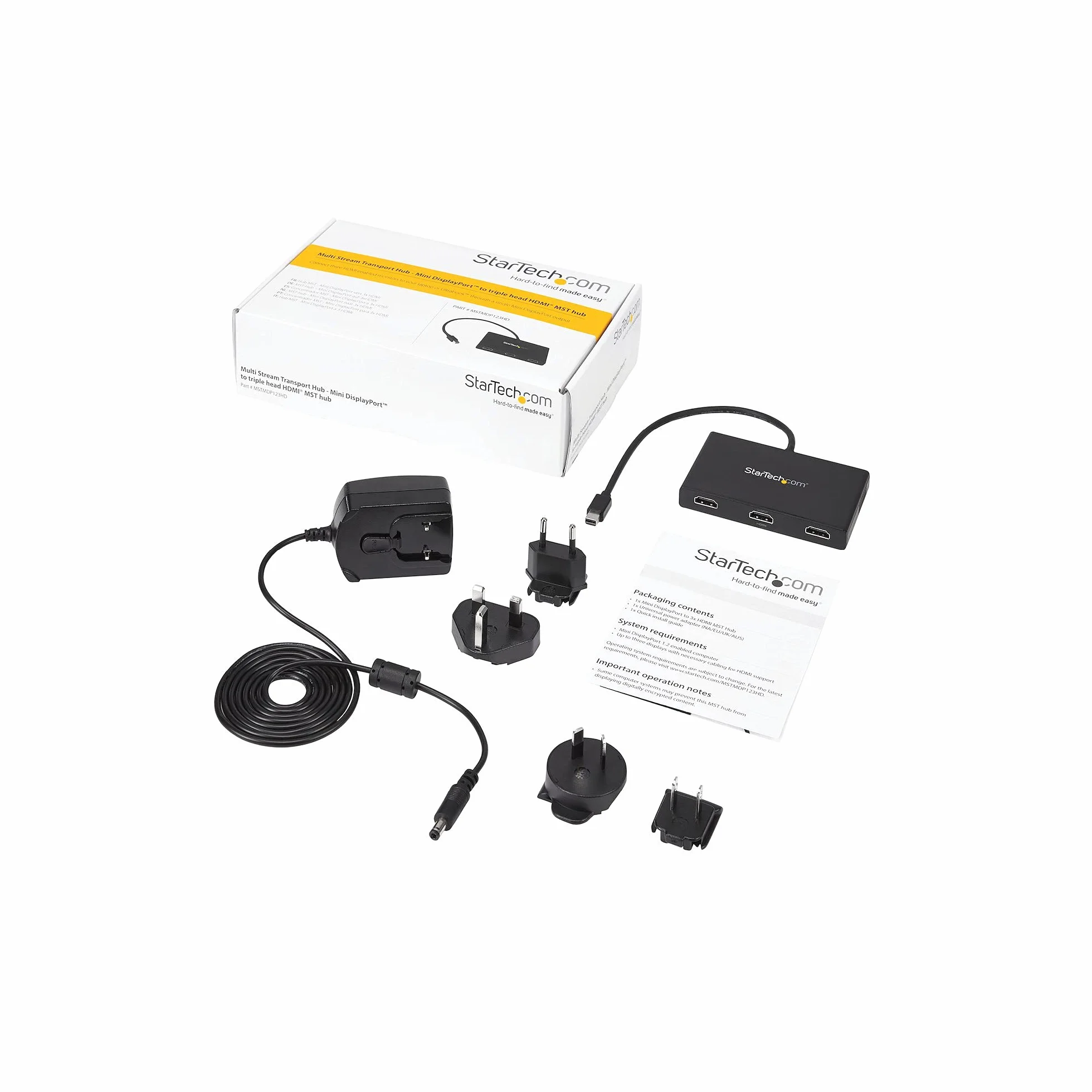 StarTech.com 3-portowy mini DisplayPort MST Hub - 4K 30Hz - Rozdzielacz wideo Mini DP na HDMI do wielu monitorów - mDP do HDMI (MSTMDP123HD) czarny
