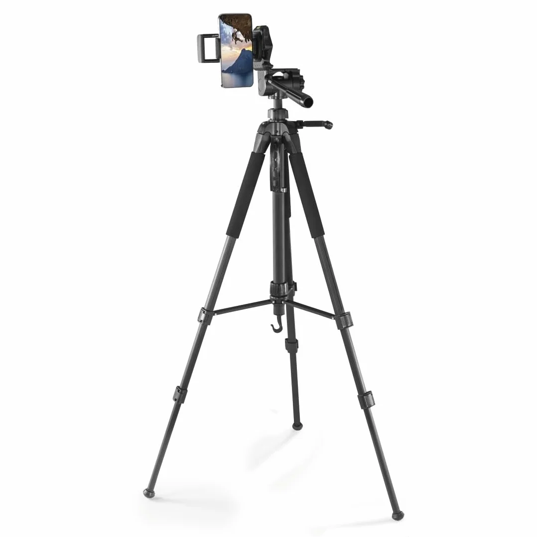 Hama Action 170 Statyw do aparatu 3D o wysokości 62-170 cm, statyw fotograficzny z uchwytem na telefon komórkowy i uchwytem na tablet, statyw z głowicą 3-kierunkową, statyw do lustrzanki z torbą