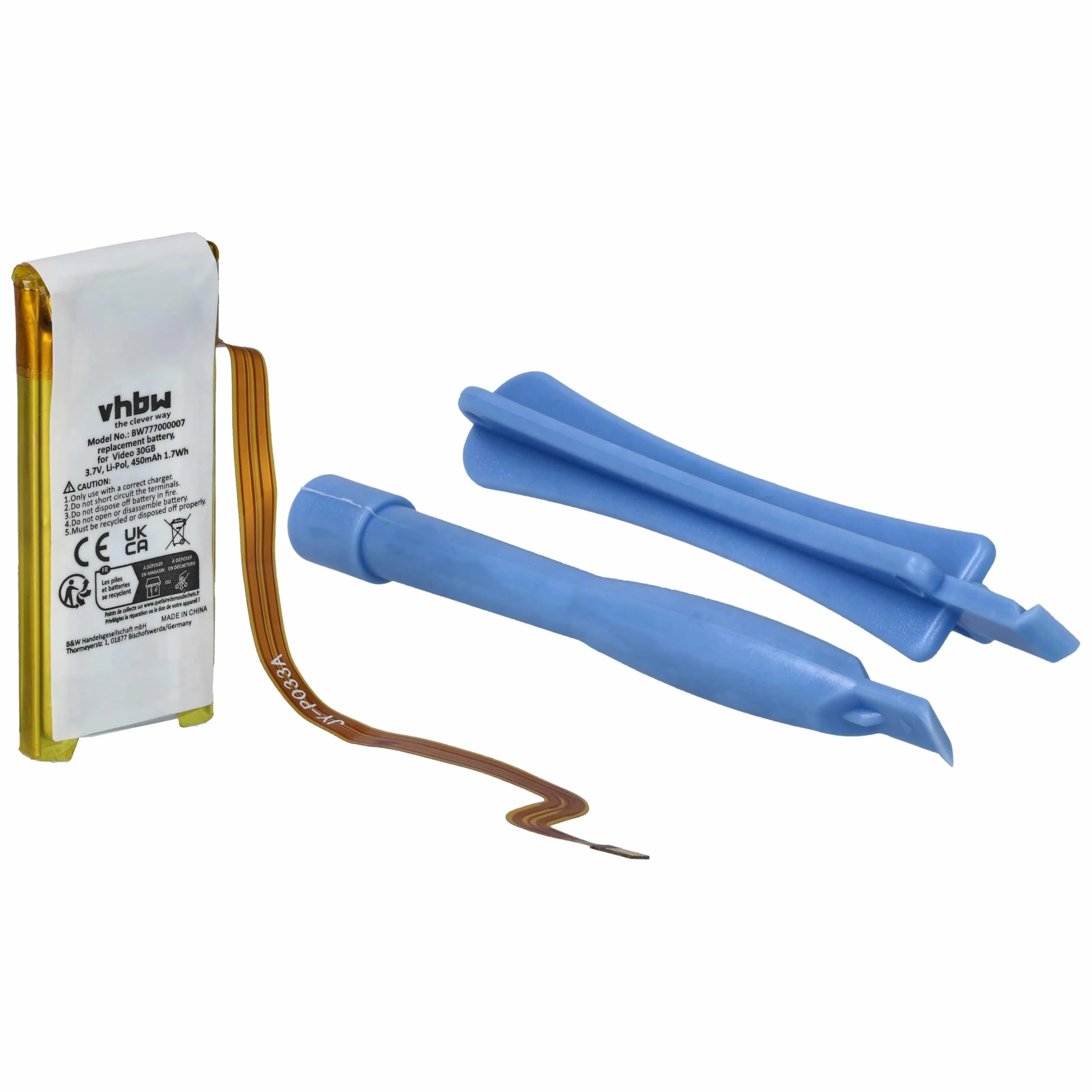 vhbw Bateria kompatybilna z Apple iPod MA002X/A, A1036, G5 30 GB, MA002CH/A odtwarzacz MP3 (450 mAh, 3,7 V, litowo-polimerowy)