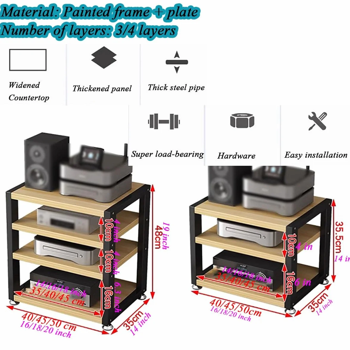 HYJYGM 3/4 poziomu małego głośnika dźwięku stereo Media Media Component do kina domowego, audio wideo gracze gramofonem Rack Tower Console TV Stand, sprzęt elektroniczny (czarny poziom 4 40 cm)