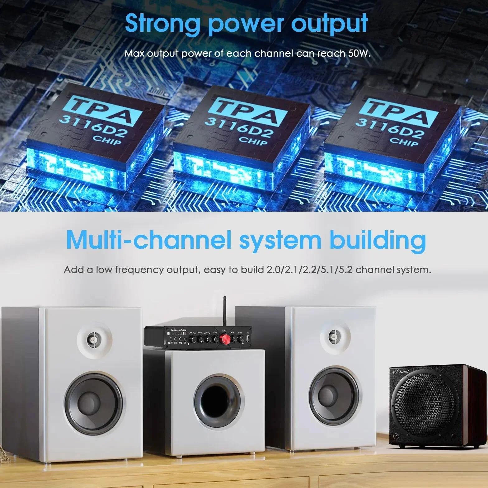 Nobsound HiFi 5.1-kanałowy wzmacniacz Bluetooth stereo kino domowe Power Amp Subwoofer wzmacniacz audio Amplifier
