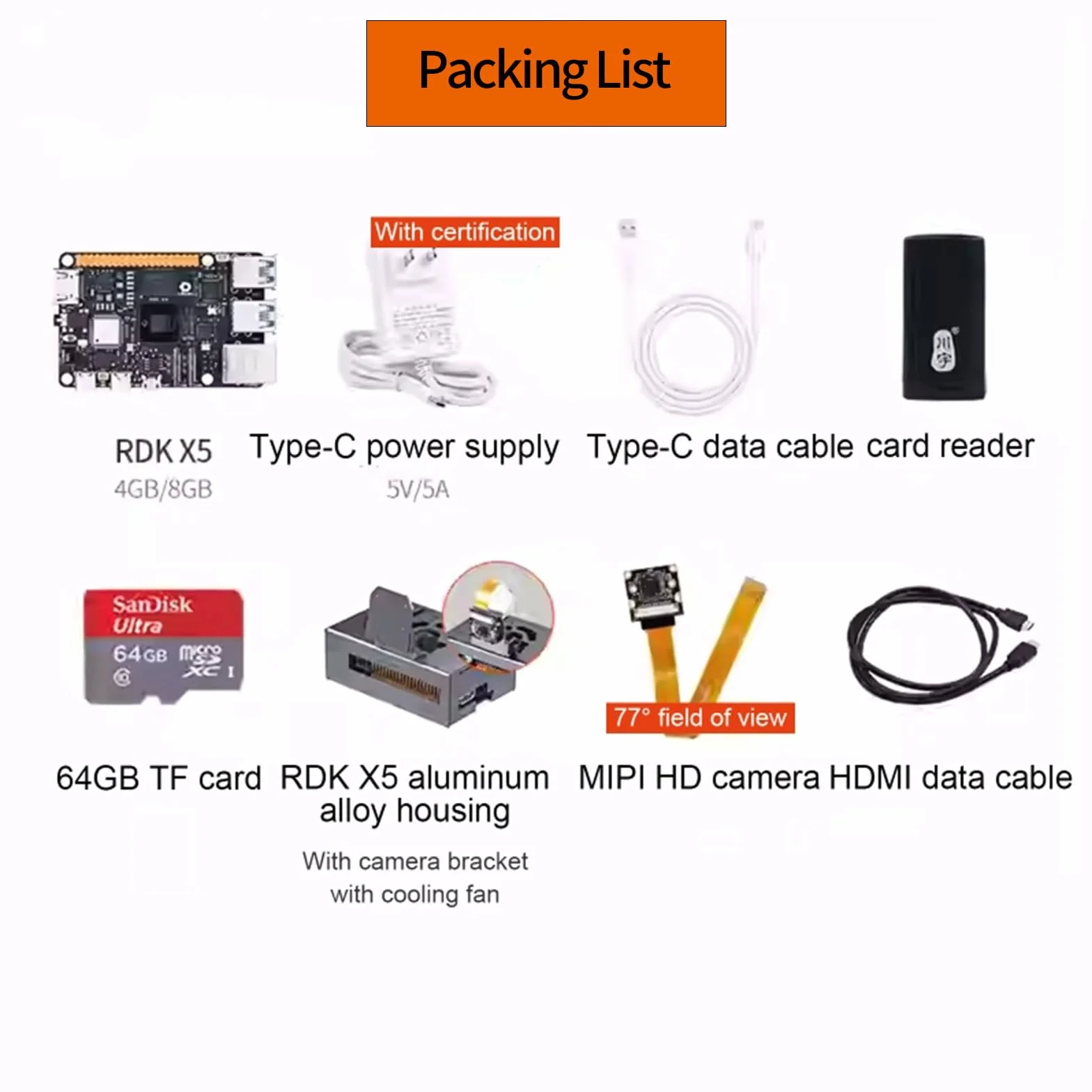 D-Robotics RDK X5 AI Robot Development Board Kit, LPDDR4 4 GB/8 GB RAM Octa-Core Cortex A55 CPU 10 topów BPU 32GFlops GPU, do robotyki Rozwój AI ROS Deep Learning (4 GB, moduł kamery)