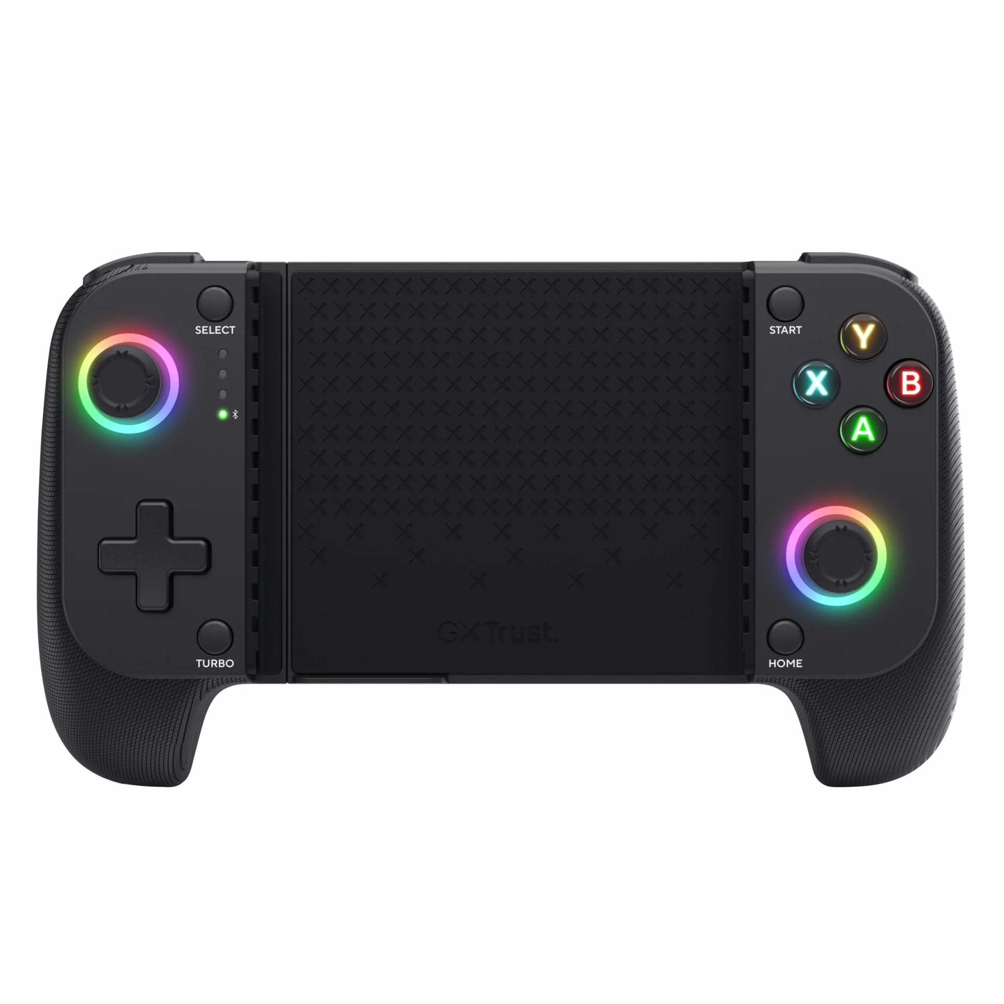 Trust Gaming GXTrust 735 Mylox Kontroler do Gier z Uchwytem na Telefon iPhone Android PS5 Xbox, Akumulator do 12h, Gamepad Bluetooth do Smartfona, Podświetlenie LED RGB, 18 Przycisków, Czarny