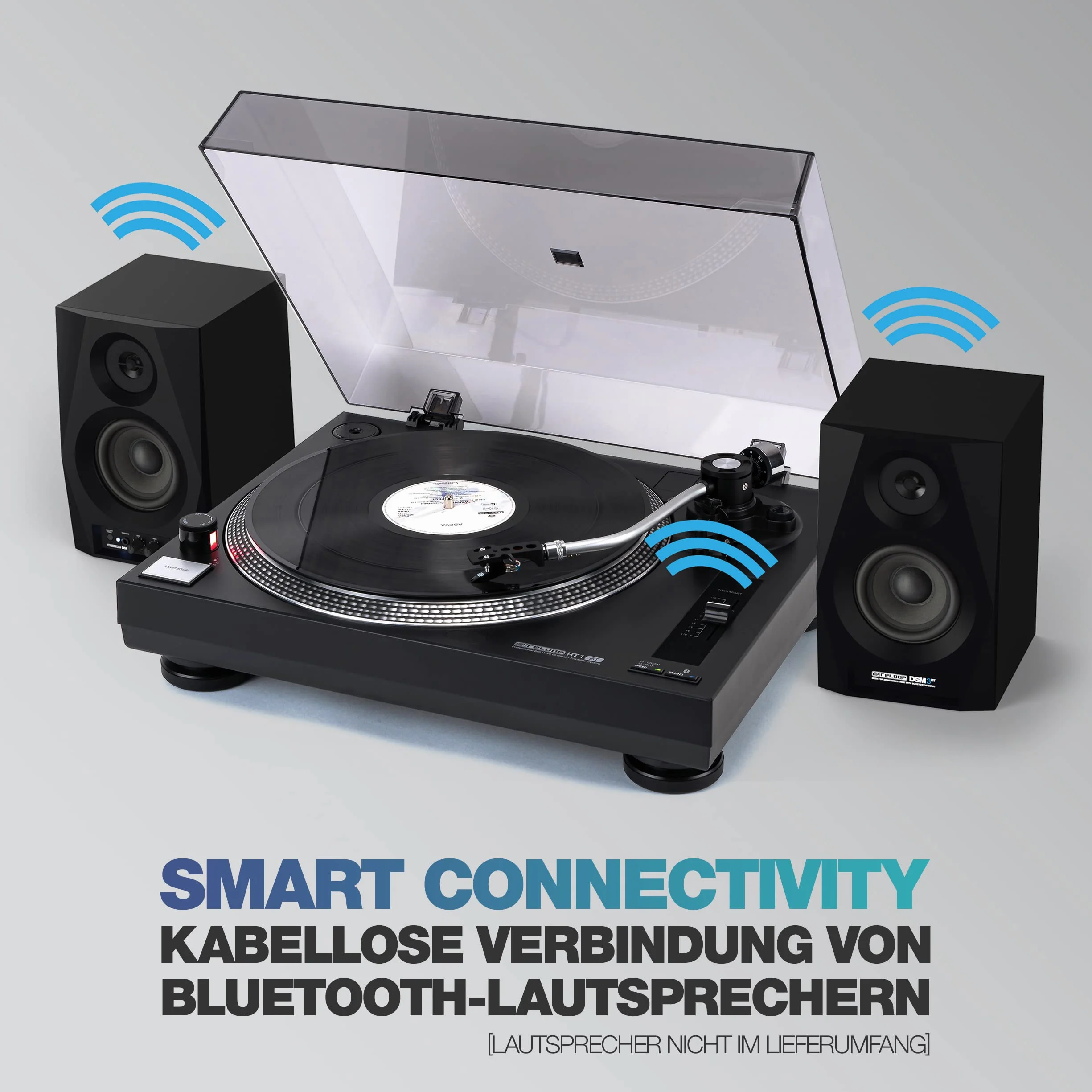 Gramofon Reloop RT-1 BT z napędem paskowym do zastosowań DJ i HiFi, Wyjście Bluetooth do bezprzewodowego połączenia z głośnikami Bluetooth, Wstępnie zmontowany system wkładek magnetycznych Ortofon