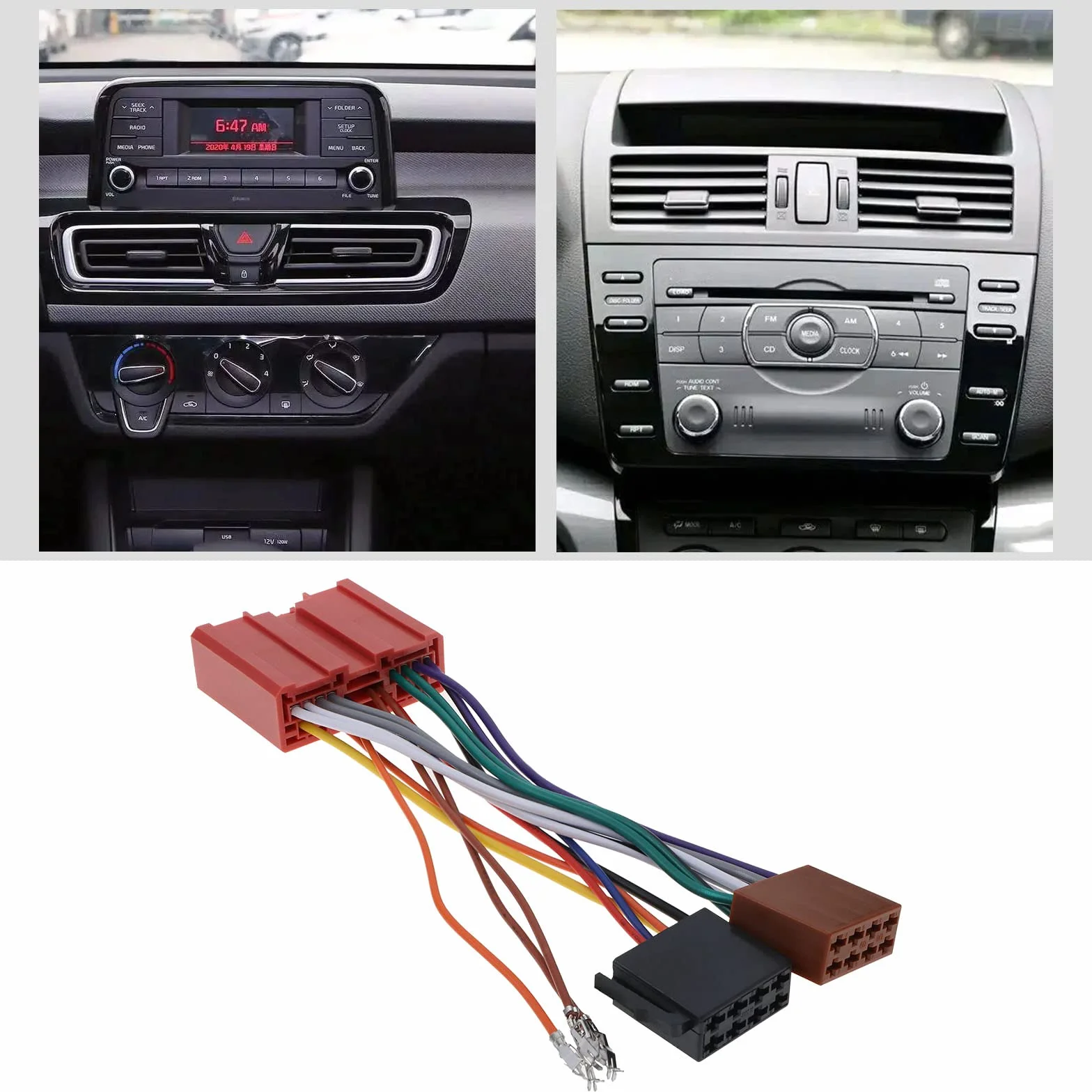 Samochodowe radio stereo ISO zamiennik wiązki przewodów kompatybilny z Mazda 2001 i nowszymi 16-pinowymi wiązkami przewodów ISO adapter złącza 19 cm