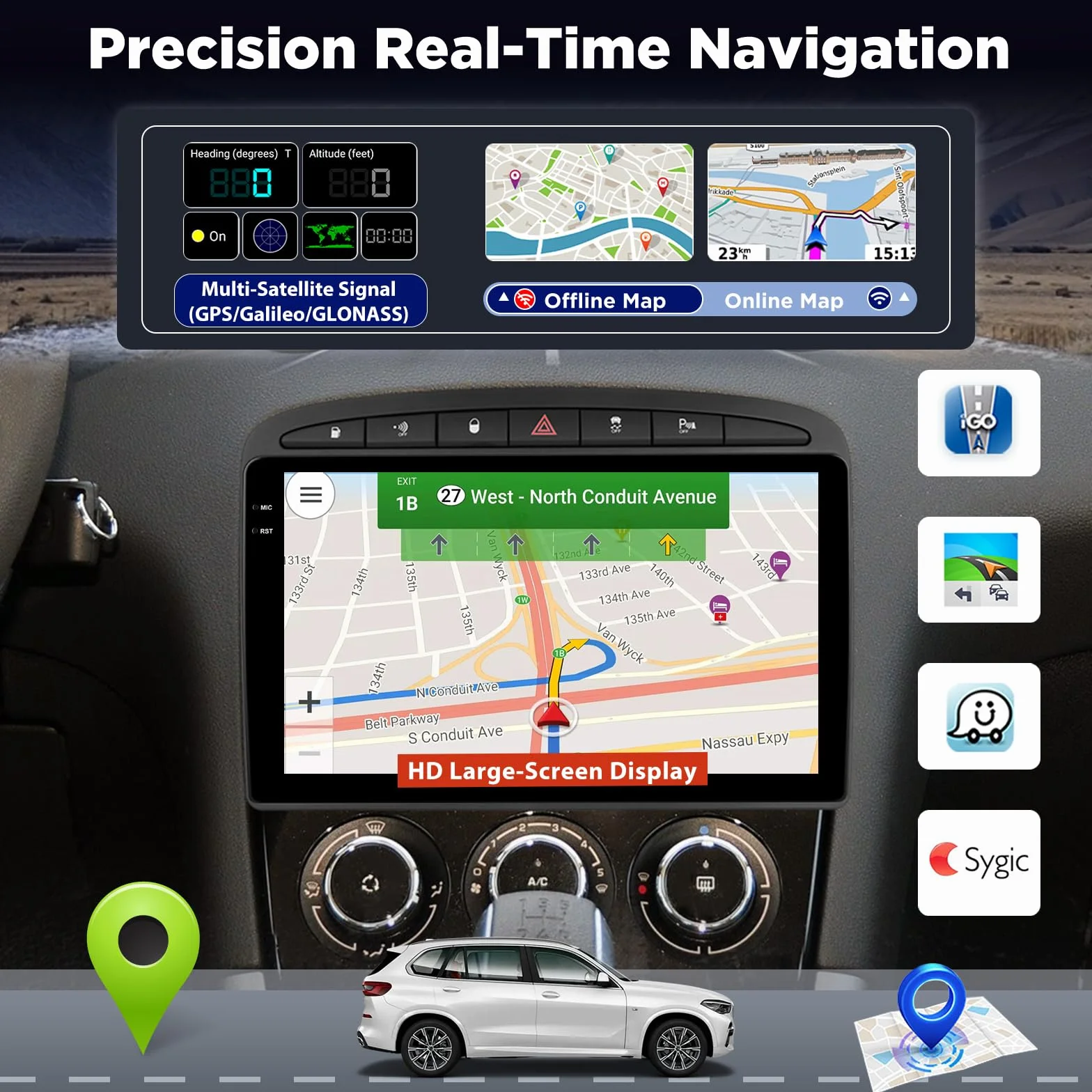 Radio samochodowe 4+64G do Peugeot 308 408 2007-2015, Android Radio z ekranem dotykowym z bezprzewodowym CarPlay i Android Auto, GPS Wi‑Fi Bluetooth, aktualizacja Plug & Play + kamera cofania