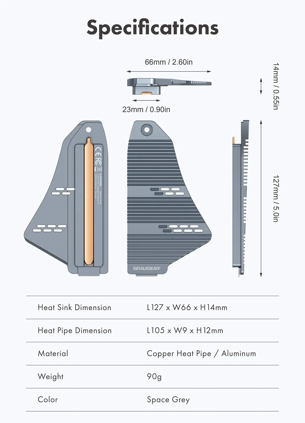 GRAUGEAR Osłona radiatora SSD PS5, radiator M.2 NVMe PS5, konstrukcja w kształcie promu, rozpraszanie ciepła z chłodnicą rury cieplnej i aluminiową płetwą do NVMe M2 PCIe 4.0 [G-PS5HS04]