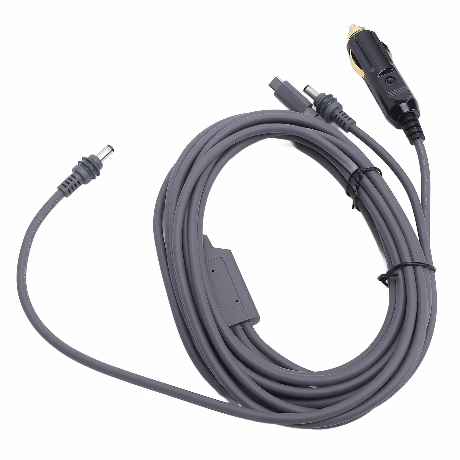 Mini 3 w 1 kabel zasilający DC 16FT, 18AWG USB-C 12-24V wtyczka zapalniczki samochodowej i męski kabel zasilający DC do Mini, Plug and Play, akcesoria