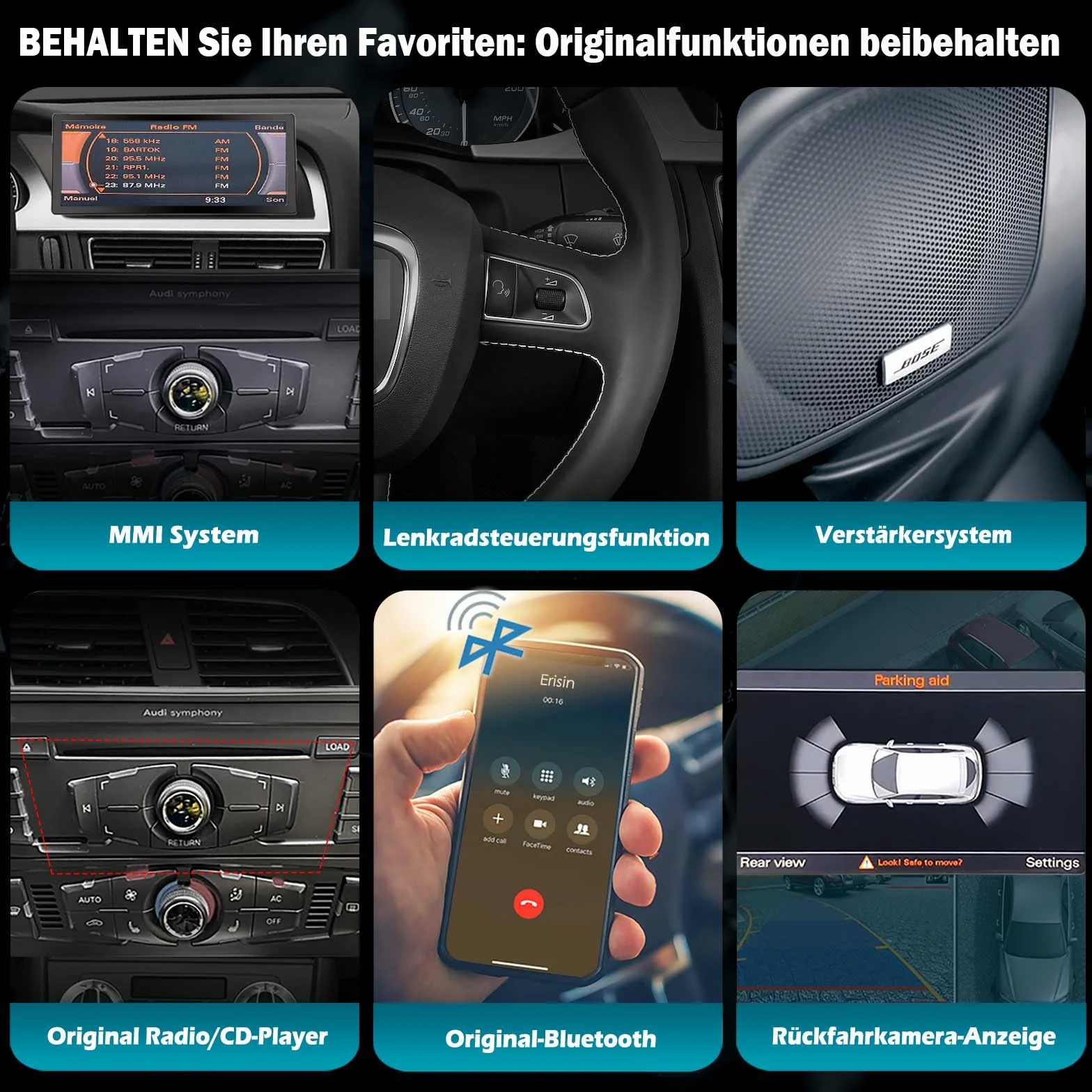 Erisin 10,25" 8-rdzeniowy 4 GB + 64 GB Android 13 radio samochodowe GPS nawigacja do Audi A4/A5/B8/S4/S5/RS4/RS5 obsługuje IPS Screen OEM Bluetooth 5.0 DAB+ Wireless CarPlay Android Auto USB Can-Bus