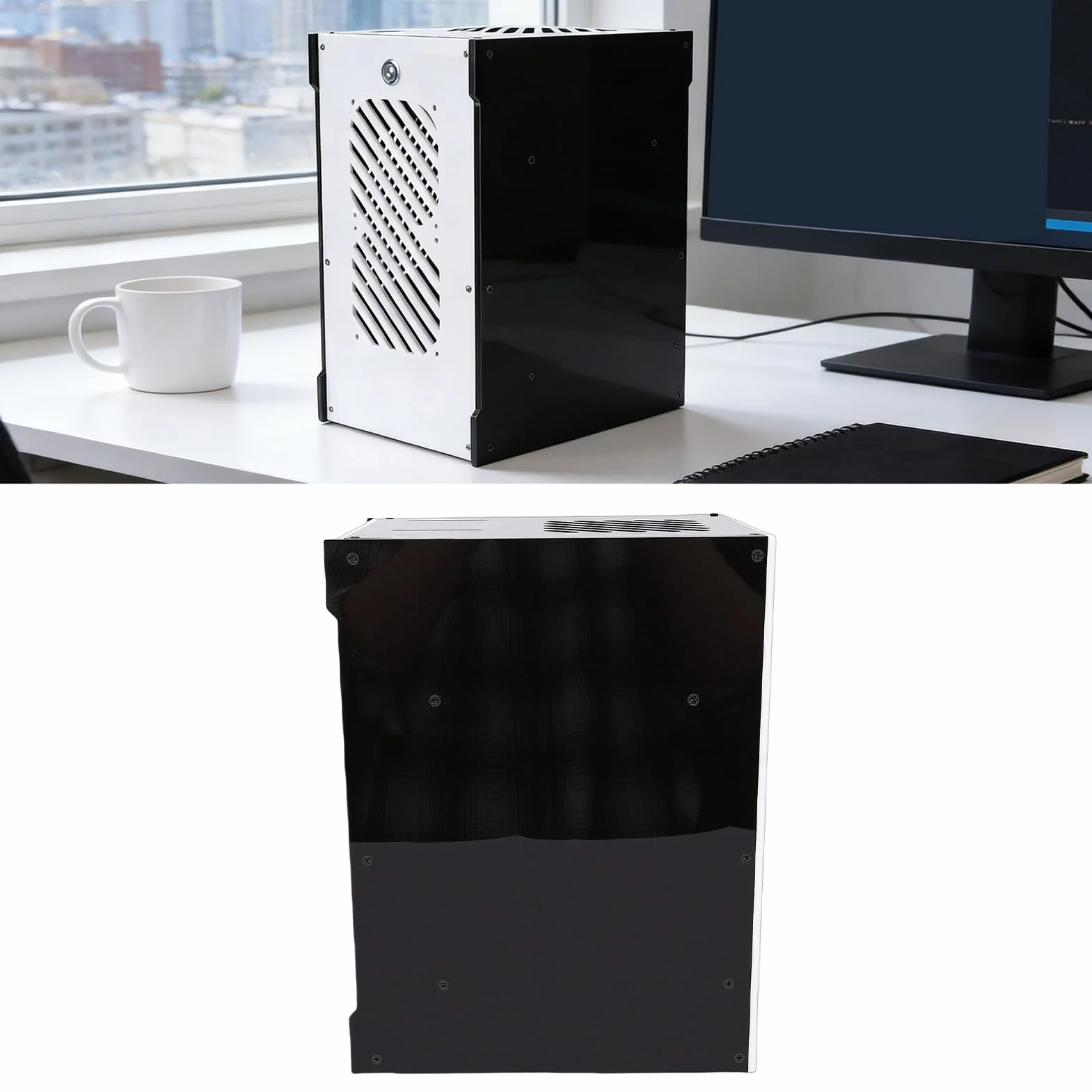 Mała Obudowa Komputera PC, Obudowa Komputera Mini ITX, z wentylacją 360 Stopni z Przezroczystym Panelem Akrylowym i obsługą Zasilacza SFX, Idealna do Domowej Rozrywki i Konfiguracji Gier