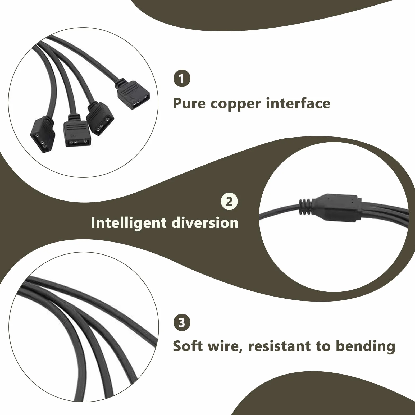 2 szt. ARGB 3-pinowy kabel rozgałęźny 1 do 4, ARGB Splitter ARGB 1 do 4, rozdzielacz wentylatora 30 cm, rozdzielacz z męskimi złączami do taśm LED i wentylatorów, kompatybilny z 3-pinowym