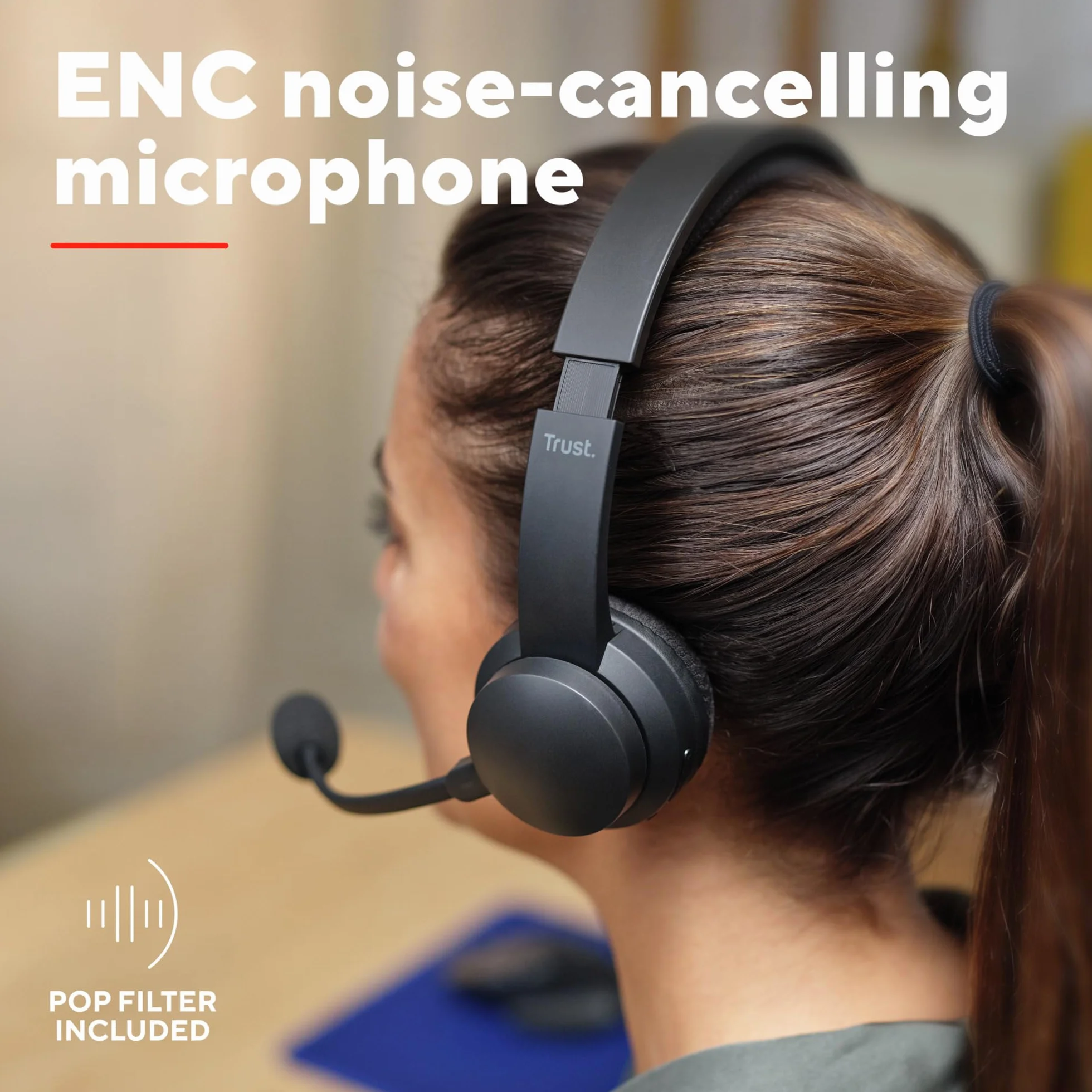 Trust Roha II nauszny bezprzewodowy zestaw słuchawkowy Bluetooth, czarny | mikrofon ENC, lekkie słuchawki z akumulatorem, 85% materiału z recyklingu, headset do PC Mac biura pracy Zoom Teams