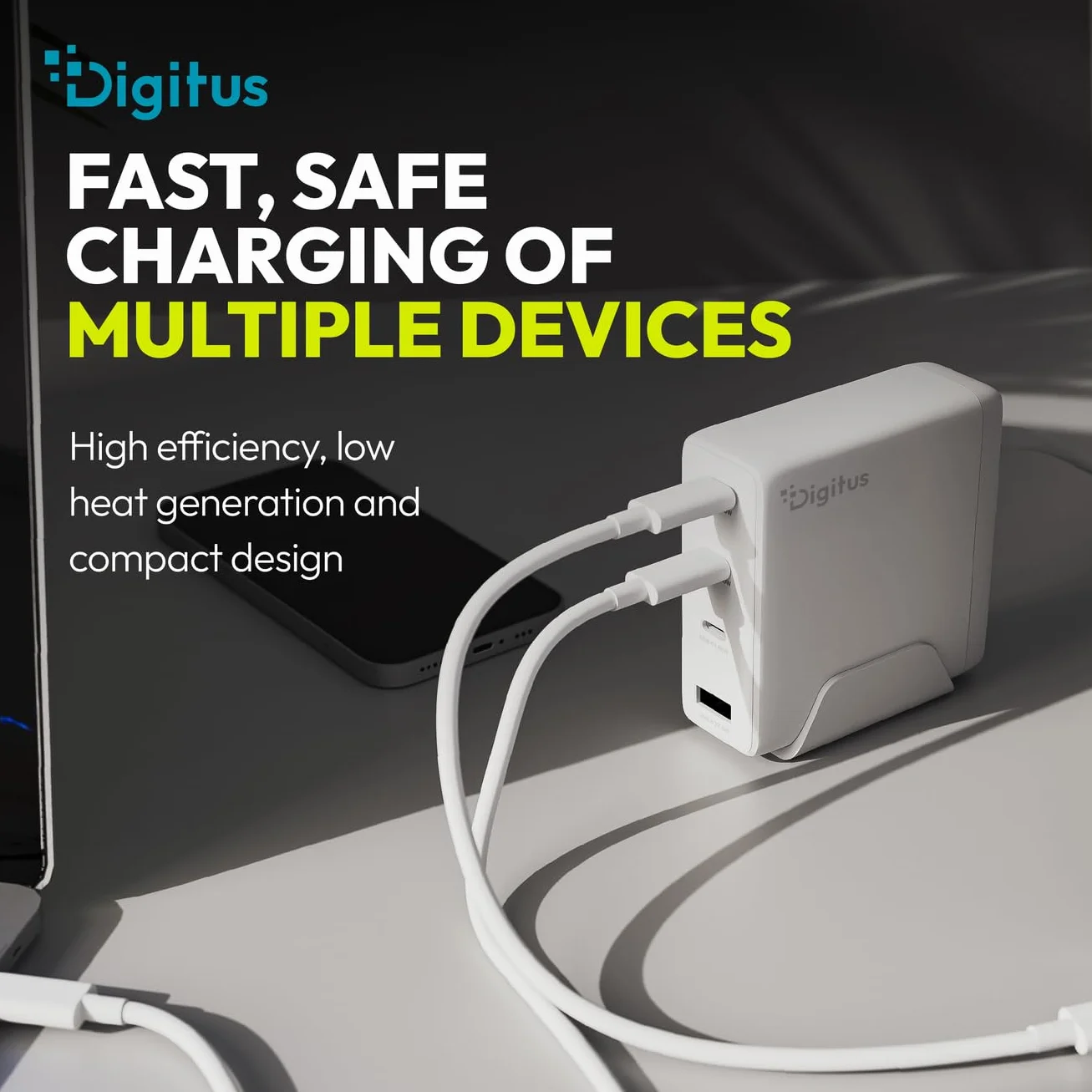 DIGITUS Ładowarka USB-C GaN II – 3x USB-C i typ A – 3 porty – do 140 W – szybka ładowarka – odpowiednia do laptopów, telefonów komórkowych, tabletów, smartwatchy, słuchawek, powerbanków – biała
