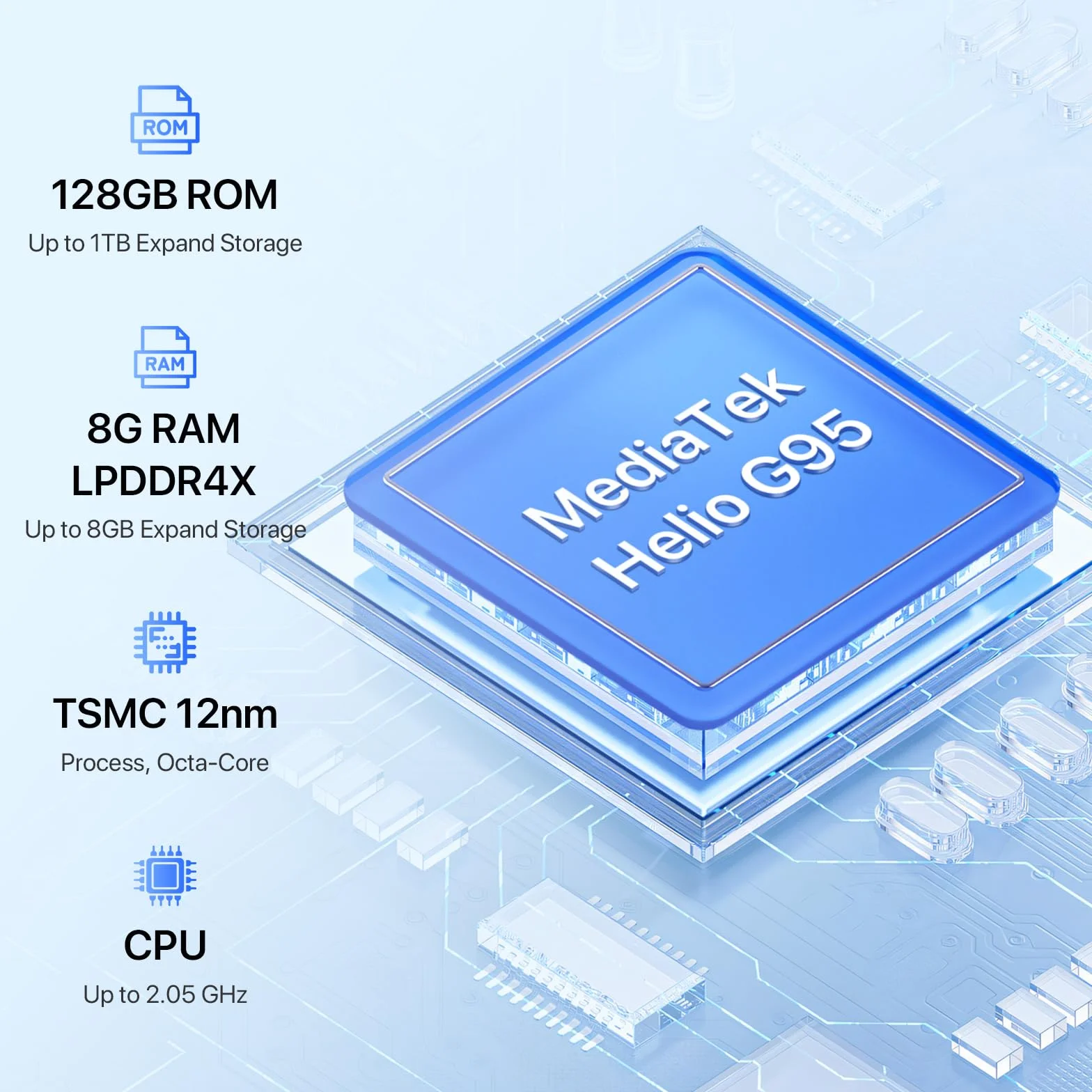 UMIDIGI A15T NFC Smartphone Free(2024),16GB+128GB, MediaTek Helio G95, Potrójny aparat 64+8+2MP, Aparat przedni 16MP, 5000 mAh, Android 13 Telefony komórkowe,Ekran HD+ 6,7", 4G Dual SIM/Odblokowanie