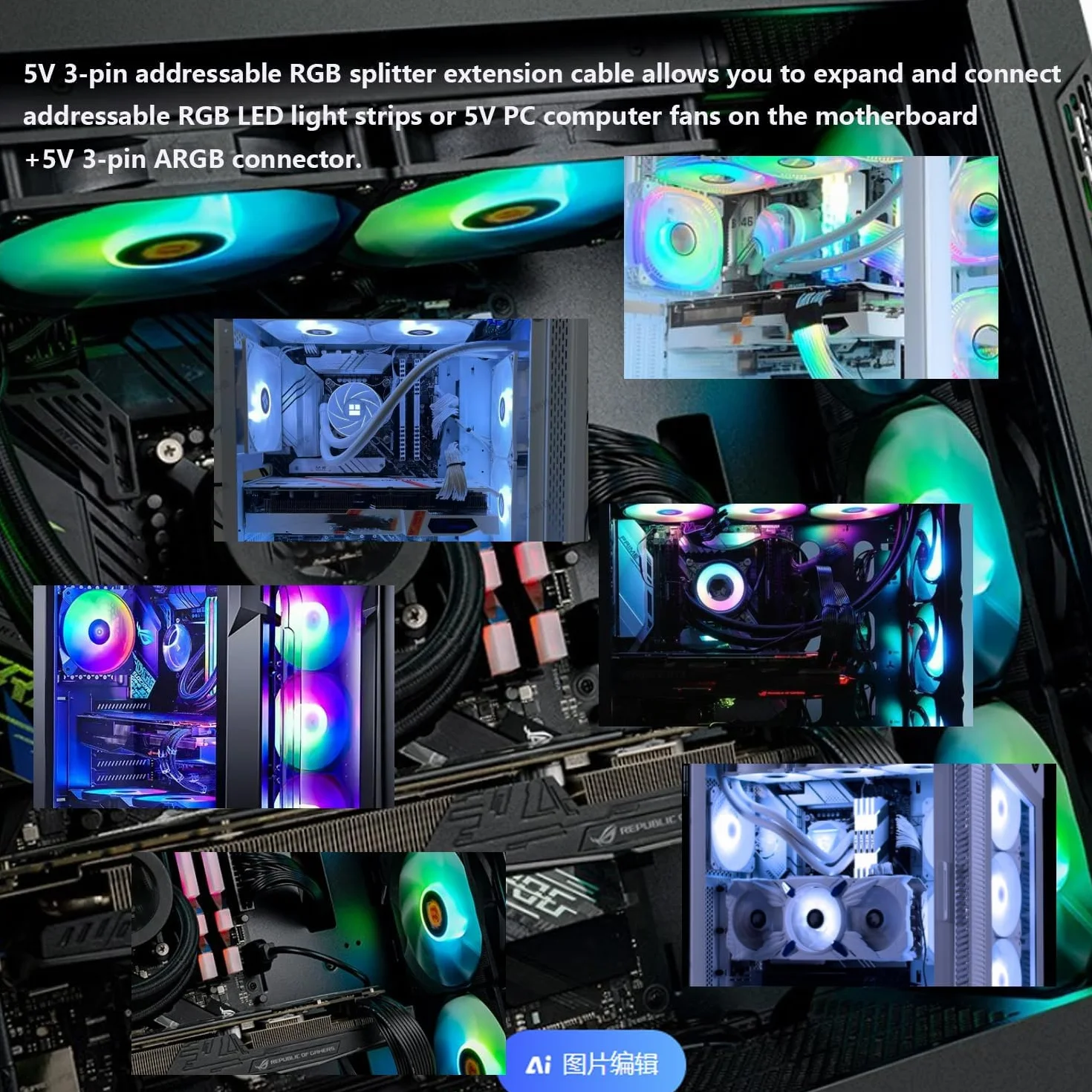 Gebildet Kabel Przedłużający ARGB 100cm, 5V, 3-pinowy, Adresowalny Rozdzielacz RGB, Kabel Synchronizacyjny do Przedłużenie Wentylatorów ARGB w Komputerach PC lub Serii LED