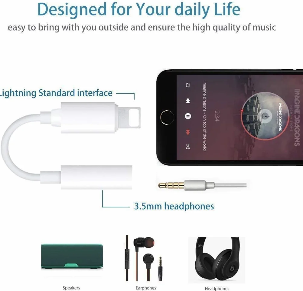 Adapter Lightning na gniazdo słuchawkowe 3,5 mm, certyfikat Apple MFi iPhone na 3,5 mm Audio Aux Jack, adapter Dongle, konwerter kabla kompatybilny z iPhone 14, 13, 12, 11, Pro, XR, XS, Max, X
