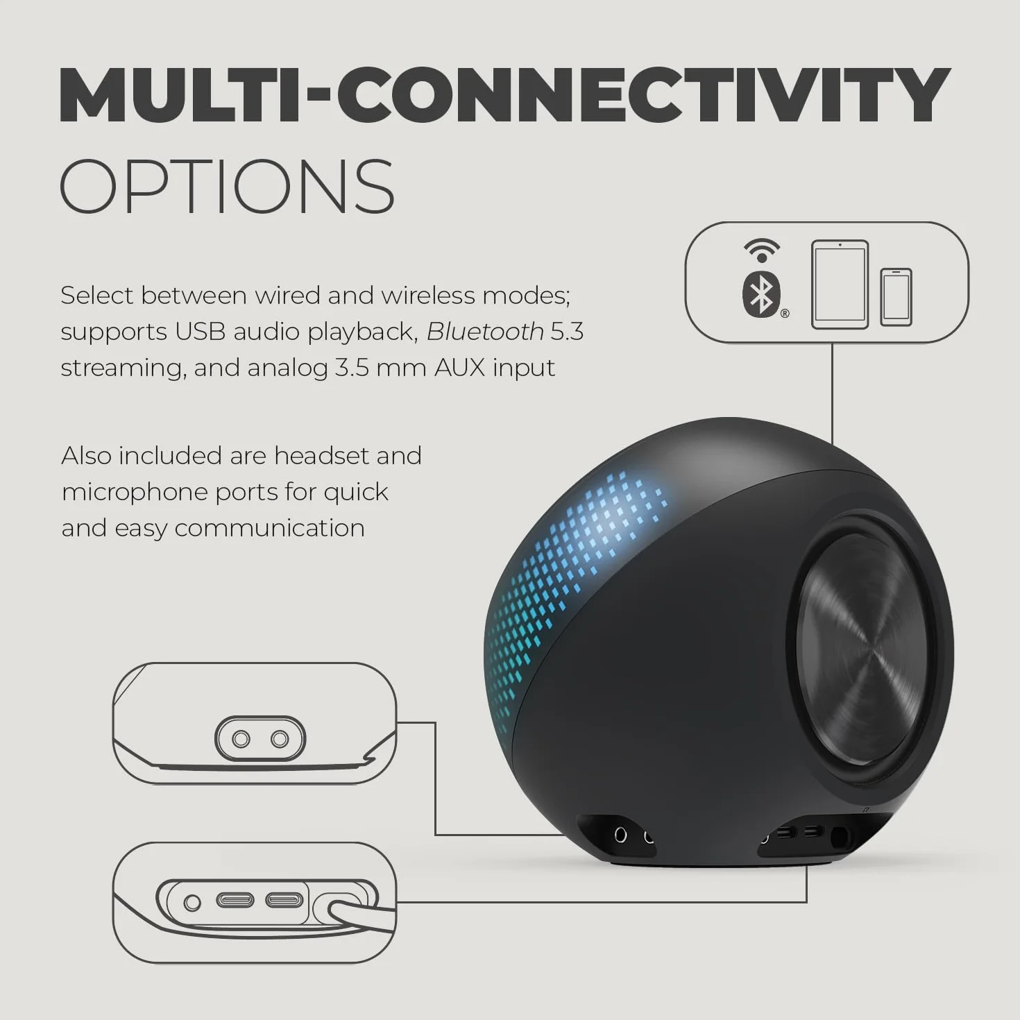 CREATIVE Pebble X 2.0 głośnik komputerowy USB C z regulowanym oświetleniem RGB, Bluetooth 5.3, audio USB, do 15 W mocy RMS, do komputerów PC i Mac