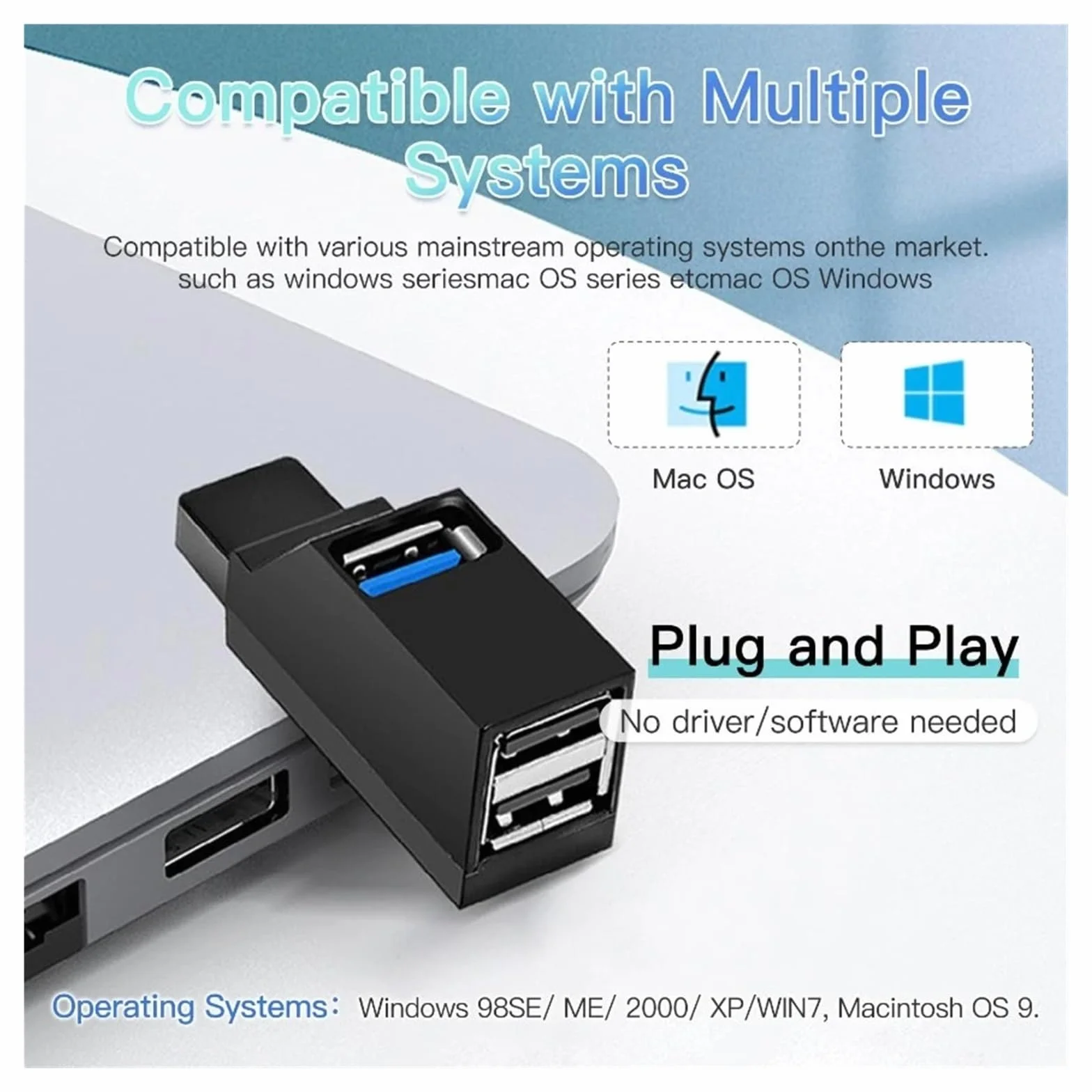 Hub USB 3.0 3-portowy rozdzielacz 5 Gbps do laptopa PC Mac (brązowy)