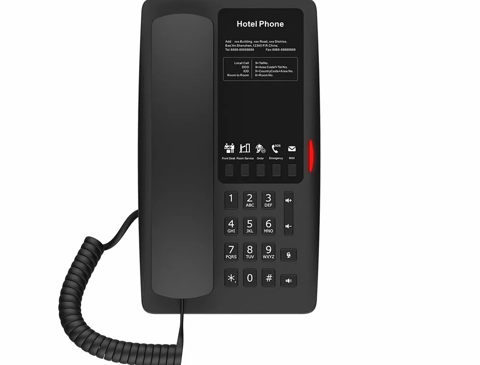 Fanvil H4 Telefon IP do hotelu, 2 konta SIP, 5 programowalnych przycisków, PoE, czarny