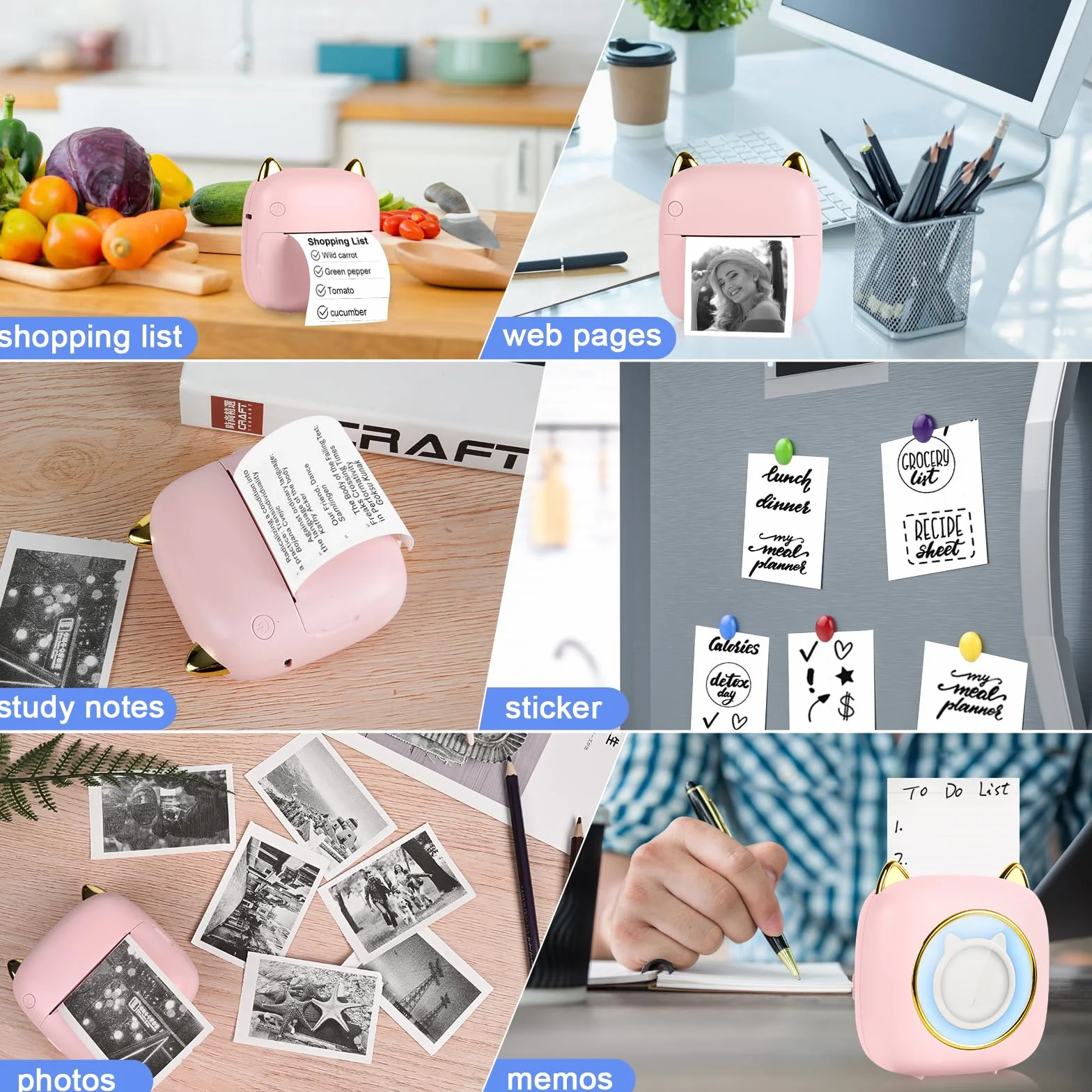 GuKKK Mini drukarka, mobilna drukarka fotograficzna, przenośna, mini drukarka fotograficzna z siedmioma kolorami LED, bezprzewodowa drukarka fotograficzna, drukarka termiczna do smartfonów, drukarka