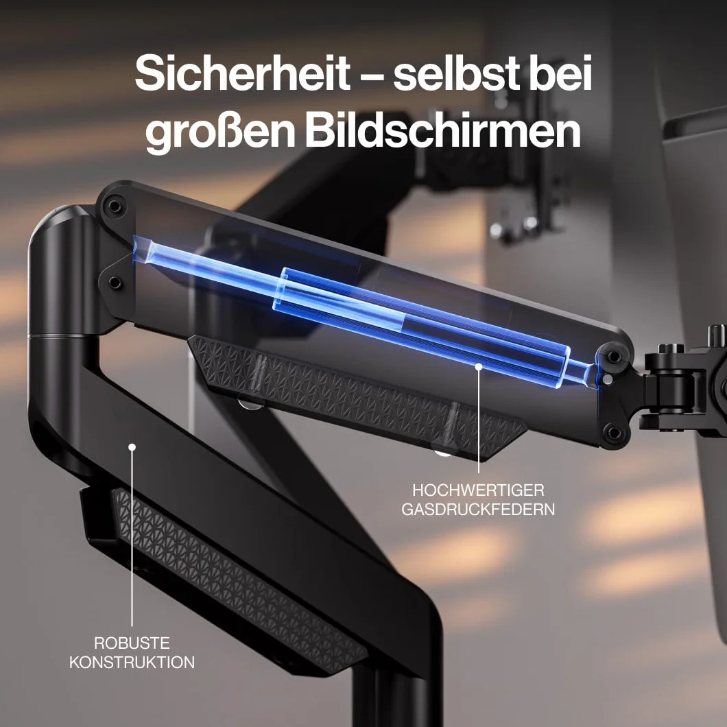 ENDORFY Atlas GS Pro Double – Wzmocnione Podwójne Ramię Gazowe do 2 Monitorów do 42", Udźwig 2x16 kg, Uchwyt Biurkowy VESA 75/100, Pivot 180°, Solidna Metalowa Konstrukcja, C-Clamp/Grommet