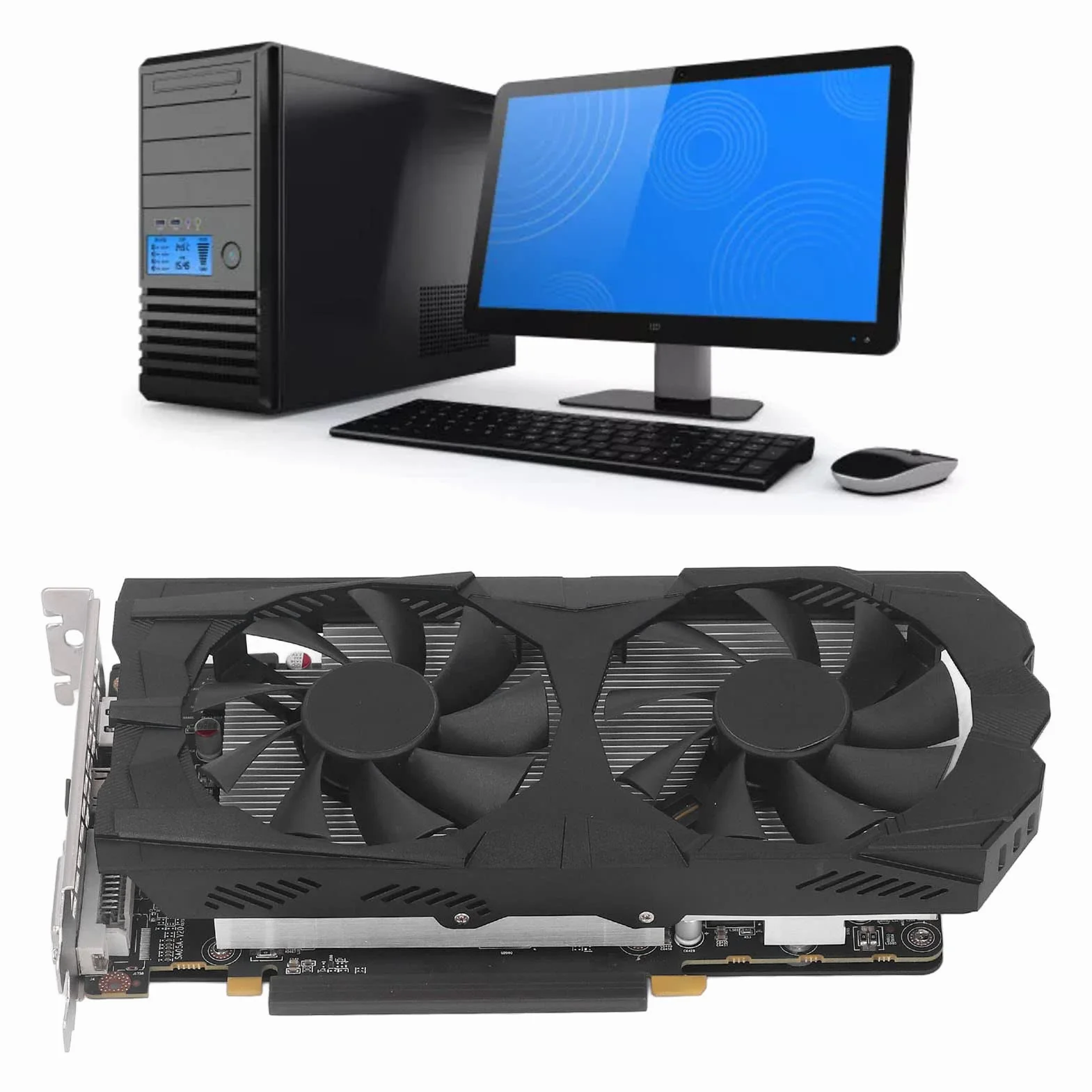 RX 580 karta graficzna, 256 bitów GDDR5 1284/1500 MHz PCI Express 3.0 karta graficzna dla graczy, HDMI DVI DP z dwoma wentylatorami chłodzącymi do biura i PC (RX580 8G D5)