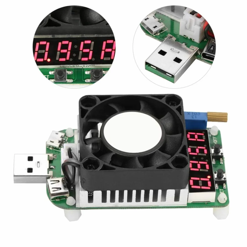 Akozon USB Load Tester Elektroniczny tester obciążenia Moduł rezystancji Test baterii LD25 Regulowany tester napięcia prądu