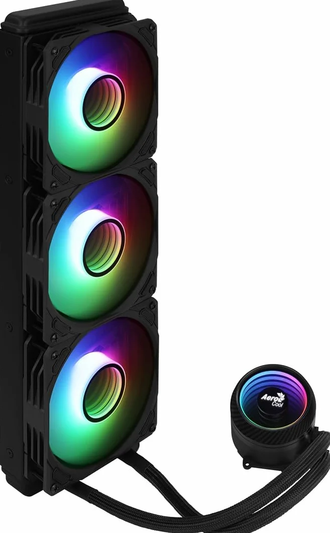 Aerocool MIRAGEL360, Chłodzenie Cieczą CPU, 3 Wentylatory ARGB 12cm, TDP 550W, Czarny