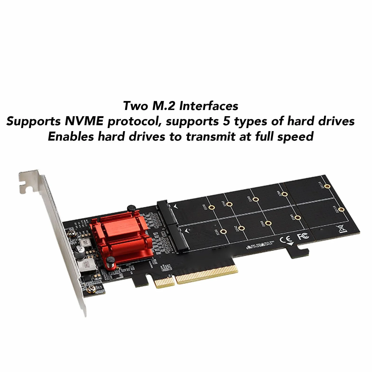Denash Podwójny Adapter NVMe PCIe, Chipset ASMedia ASM1812, Obsługa Bez Rozwidlenia, 2 Dyski SSD M.2 NVMe do Karty PCIe 3.1 X8 X16, z Uchwytem, ​​do Dysków SSD M. 2230, 2242, 2260,