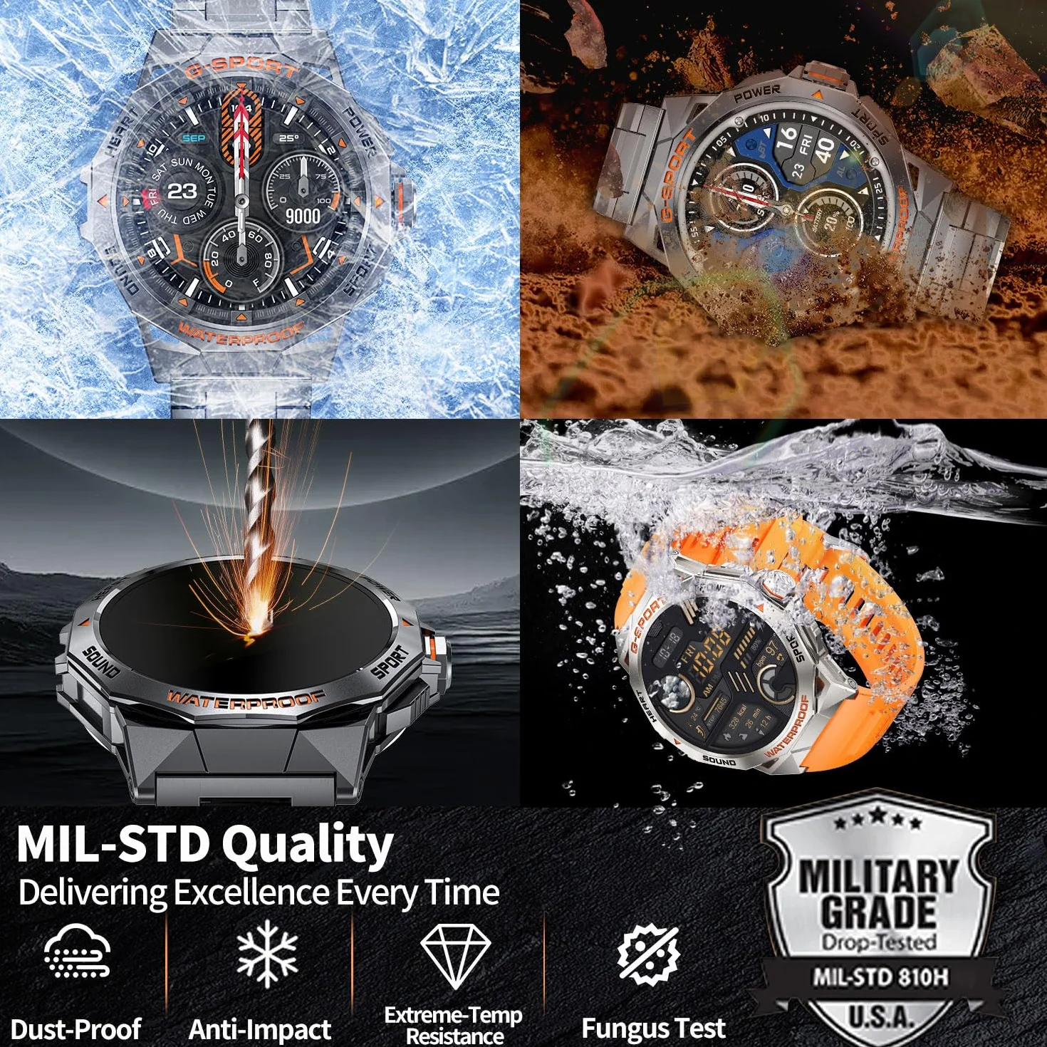 LIGE Męski smartwatch, przełączanie/odbieranie połączeń, 400 mAh, 1,43" AMOLED Smartwatch z pulsometrem i monitorem snu, inteligentny zegarek dla systemu Android iOS czarny pomarańczowy
